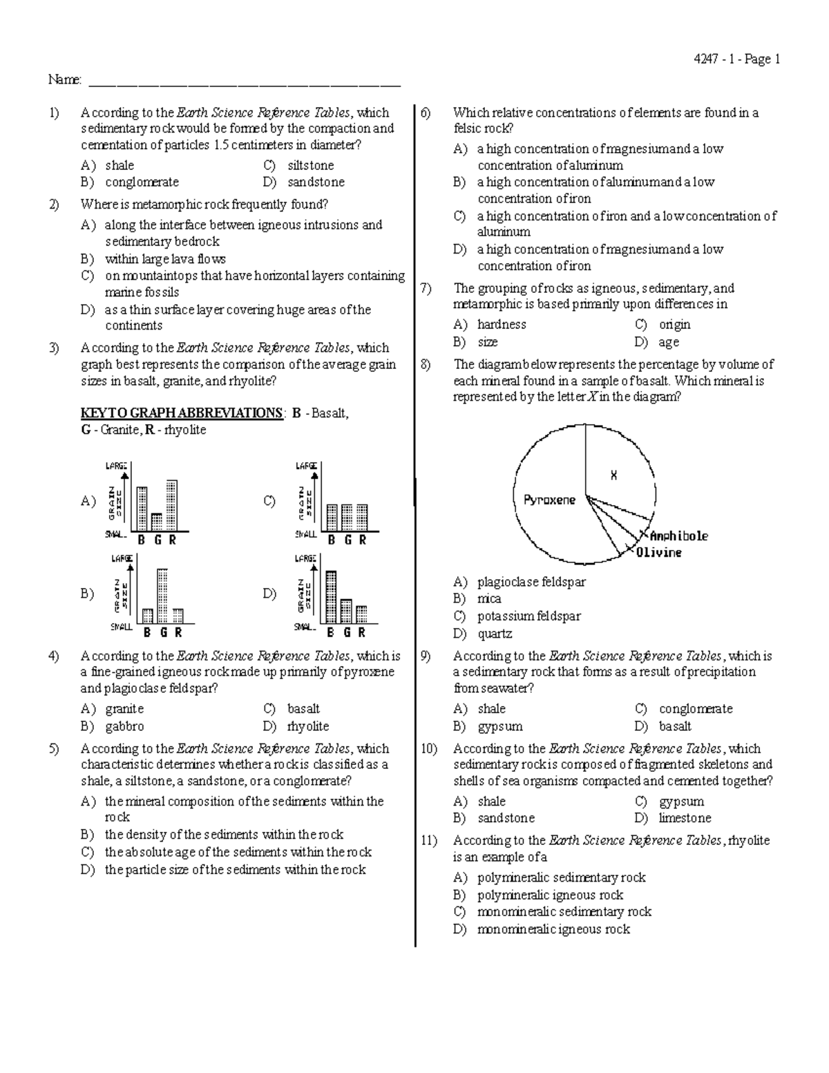 Rocks Earth science regents use your reference table Name Studocu