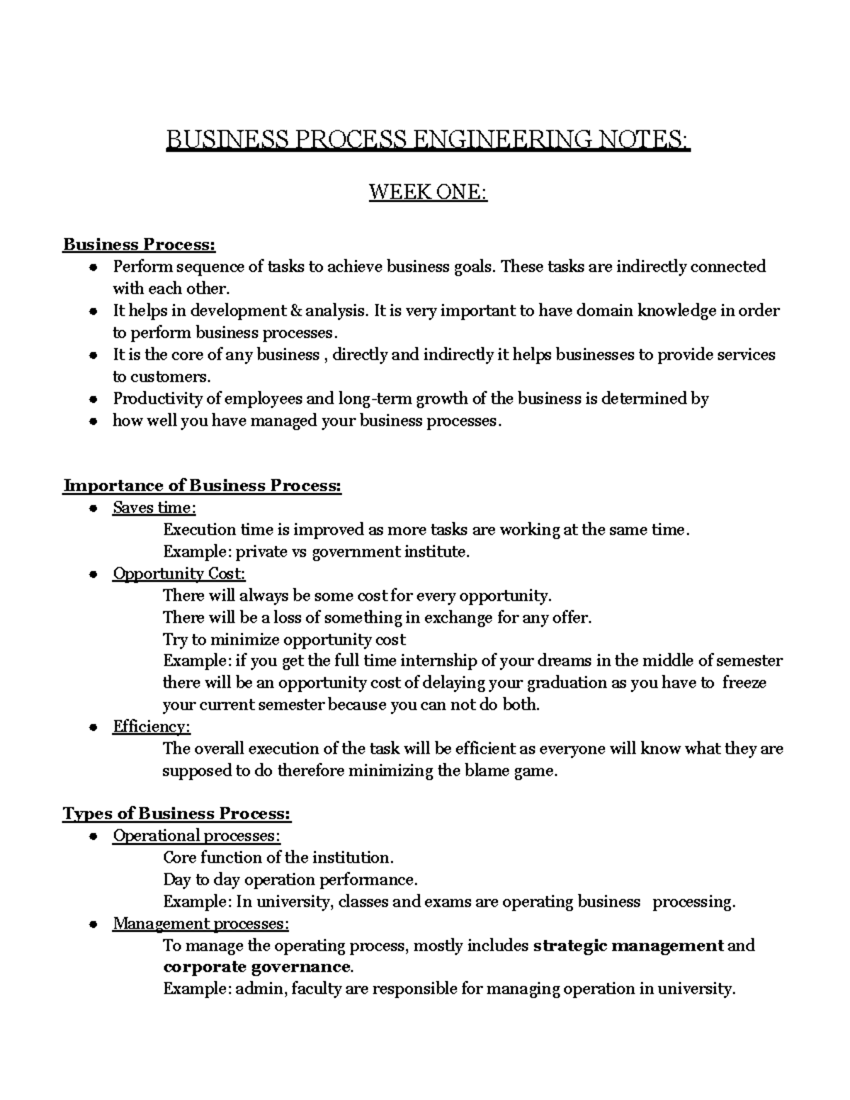 Business Process Engineering - BUSINESS PROCESS ENGINEERING NOTES: WEEK ...