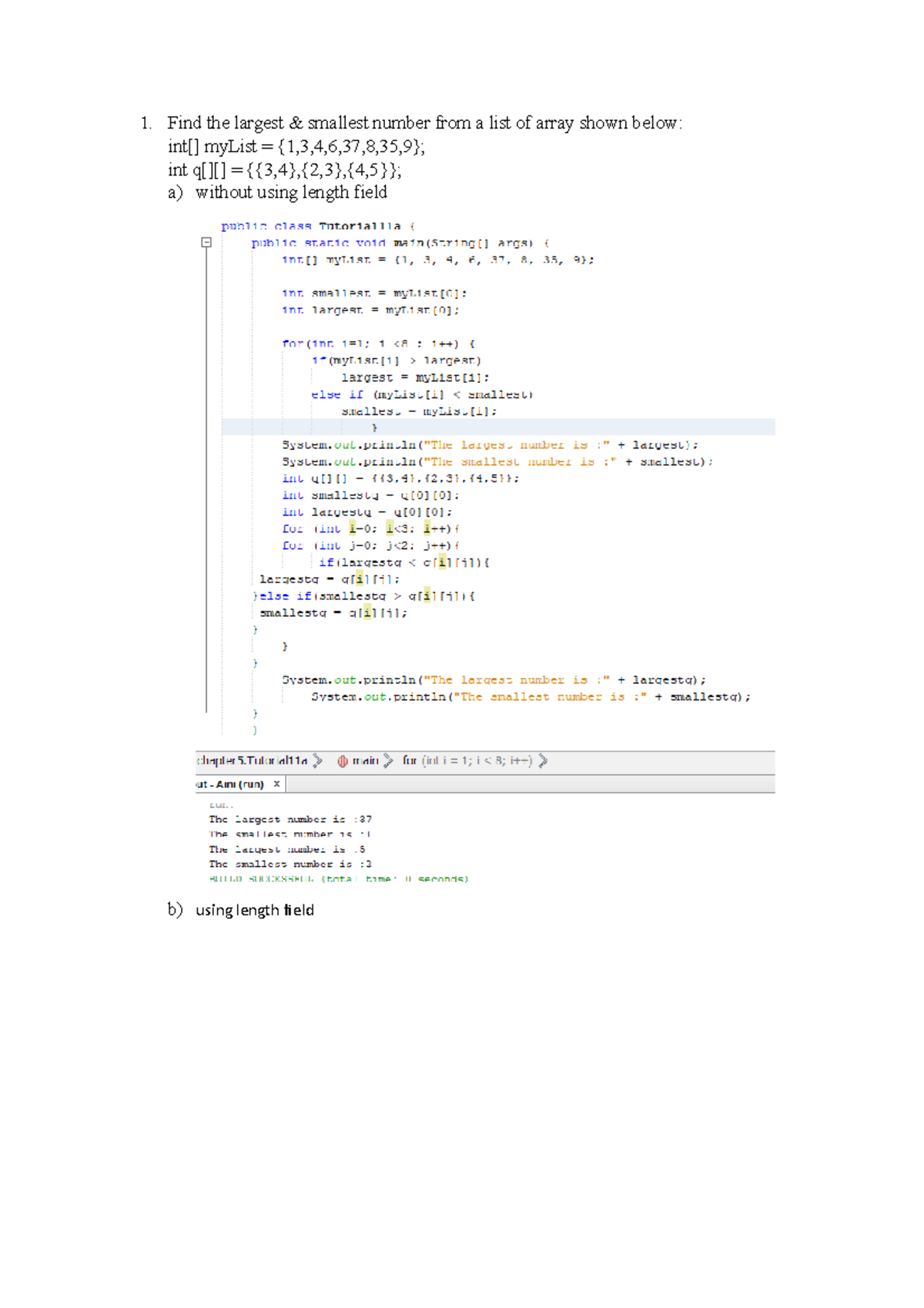 Tutorial 11 - about coding - 1. Find the largest & smallest number from ...