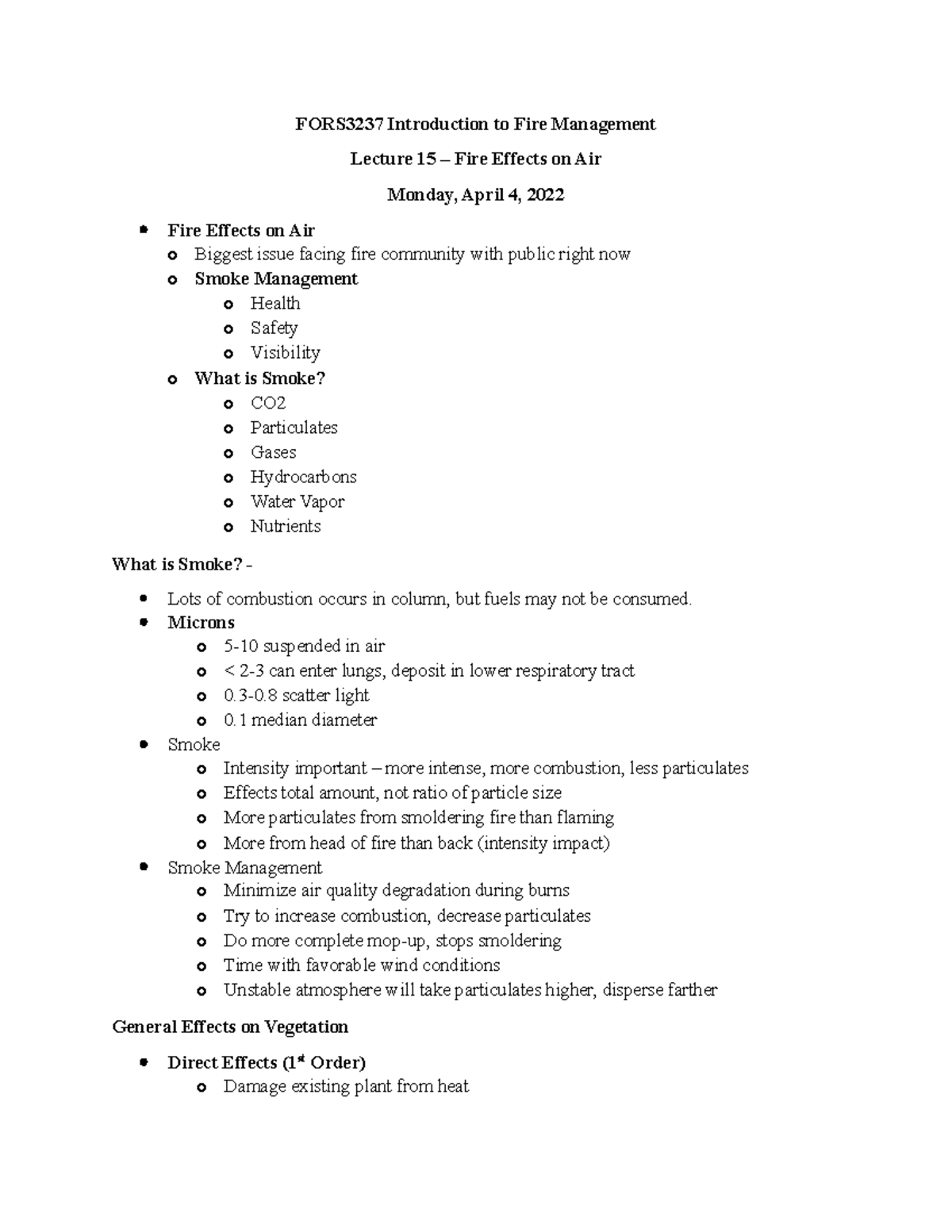 FORS3237 Lecture 15 Fire Effects on Air FORS3237 Introduction to Fire