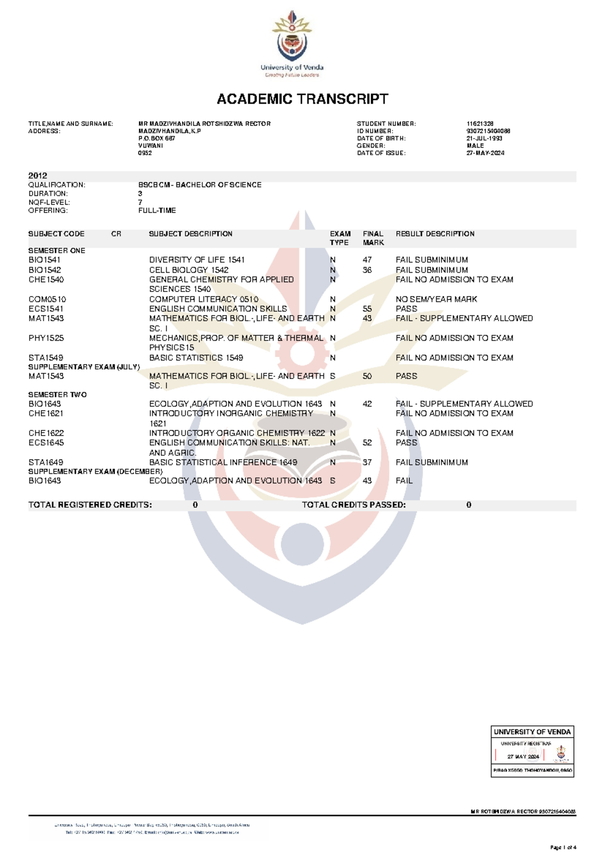 Photosynthesis processes - ACADEMIC TRANSCRIPT TITLE,NAME AND SURNAME ...