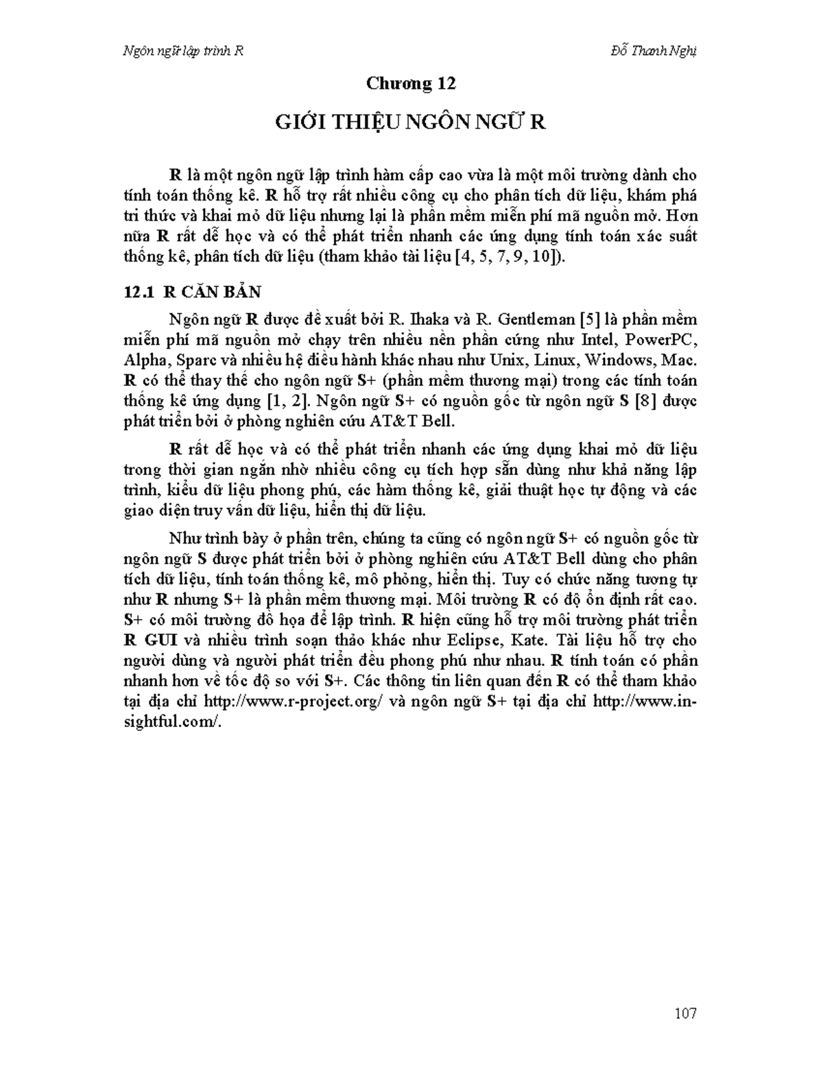Ngon ng lp trinh R Chng 12 GII THI Chương 12 GIỚI THIỆU NGÔN NGỮ R R