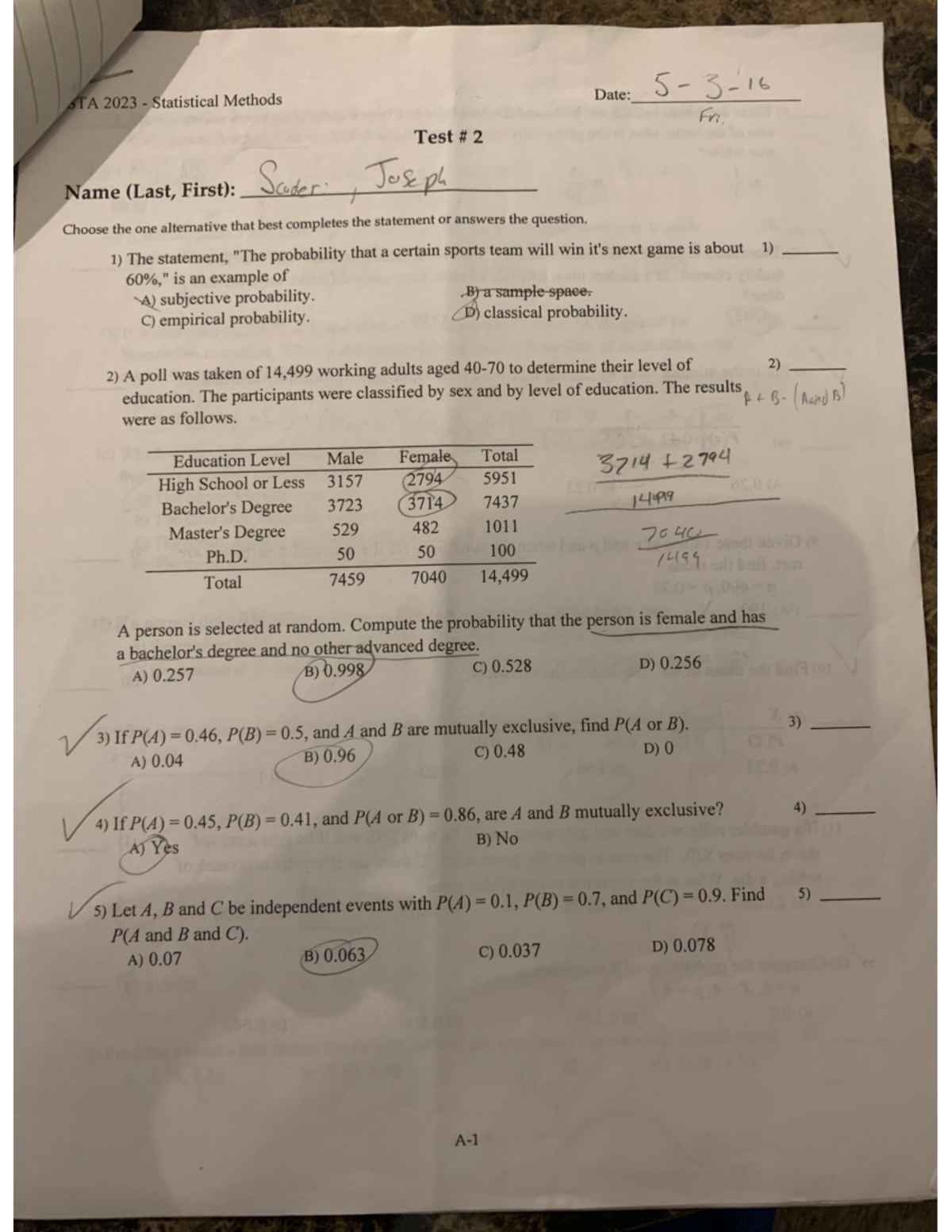 Test 2 Real Deal Page 1 - STA 2023 - Studocu