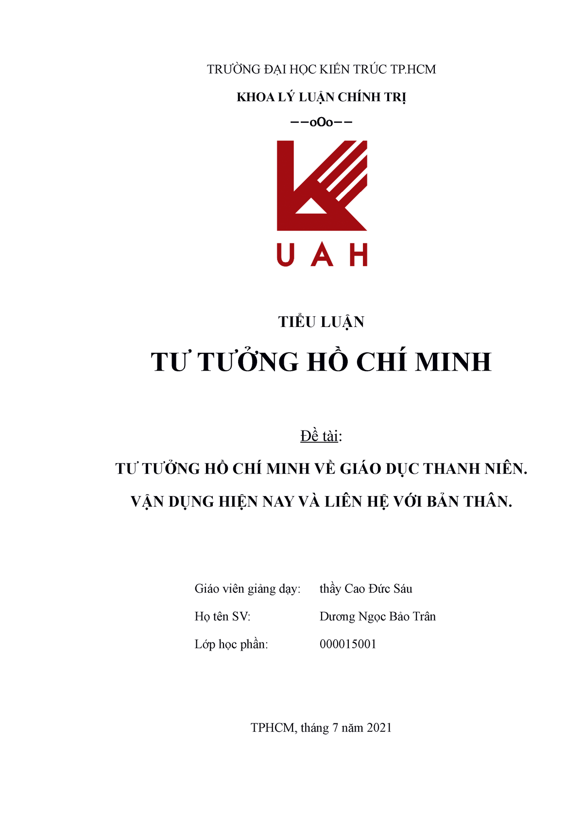 123doc Tu Tuong Ho Chi Minh Ve Giao Duc Thanh Nien Van Dung Hien Nay Va Lien He Voi Ban Than 