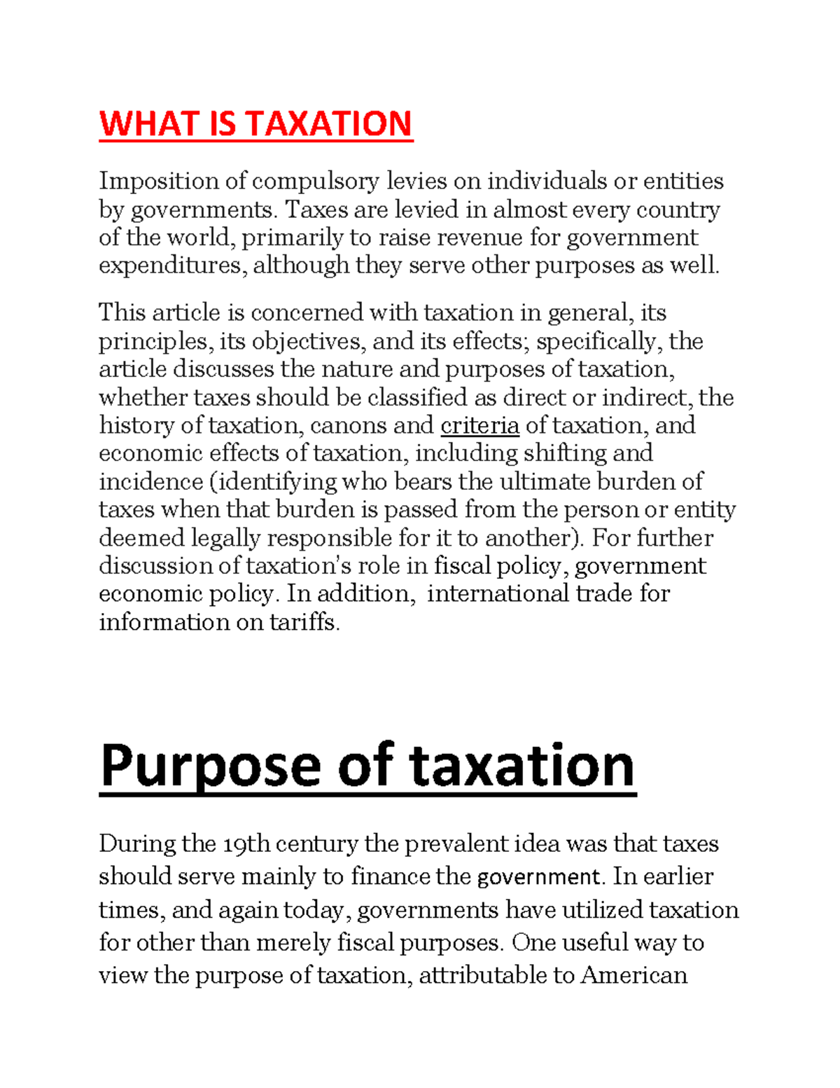 What is taxation WHAT IS TAXATION Imposition of compulsory levies on