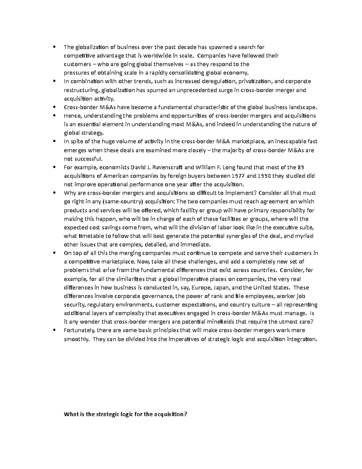 International Business Strategies - Lecture notes - M&A - - Studocu