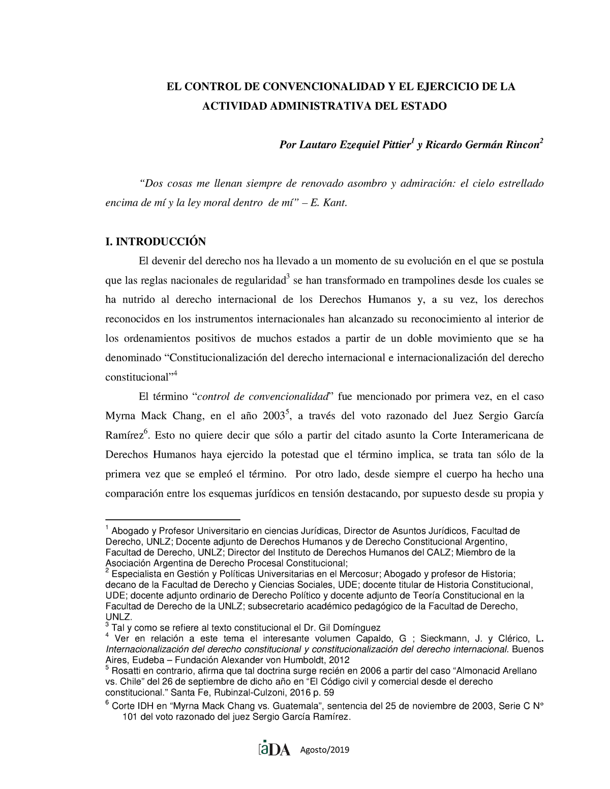 El Control De Convencionalidad Y El Ejercicio De La Actividad Administrativa Agosto EL