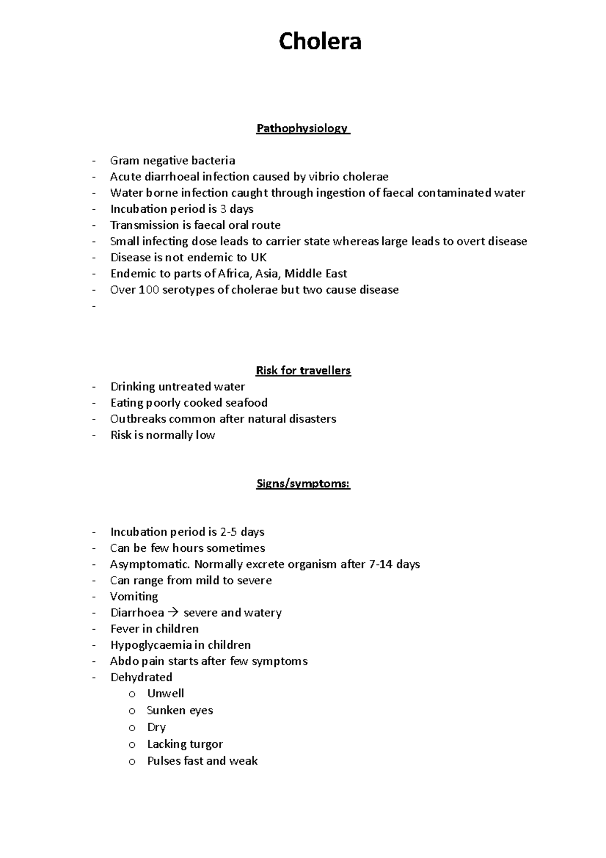 Cholera - notes - PHA7061-C - Bradford - Studocu