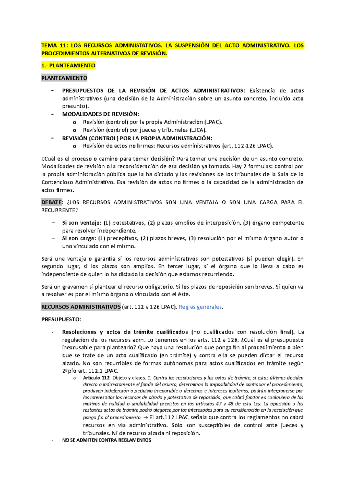 Lección 11. LOS RECURSOS ADMINISTATIVOS. LA SUSPENSIÓN DEL ACTO ...