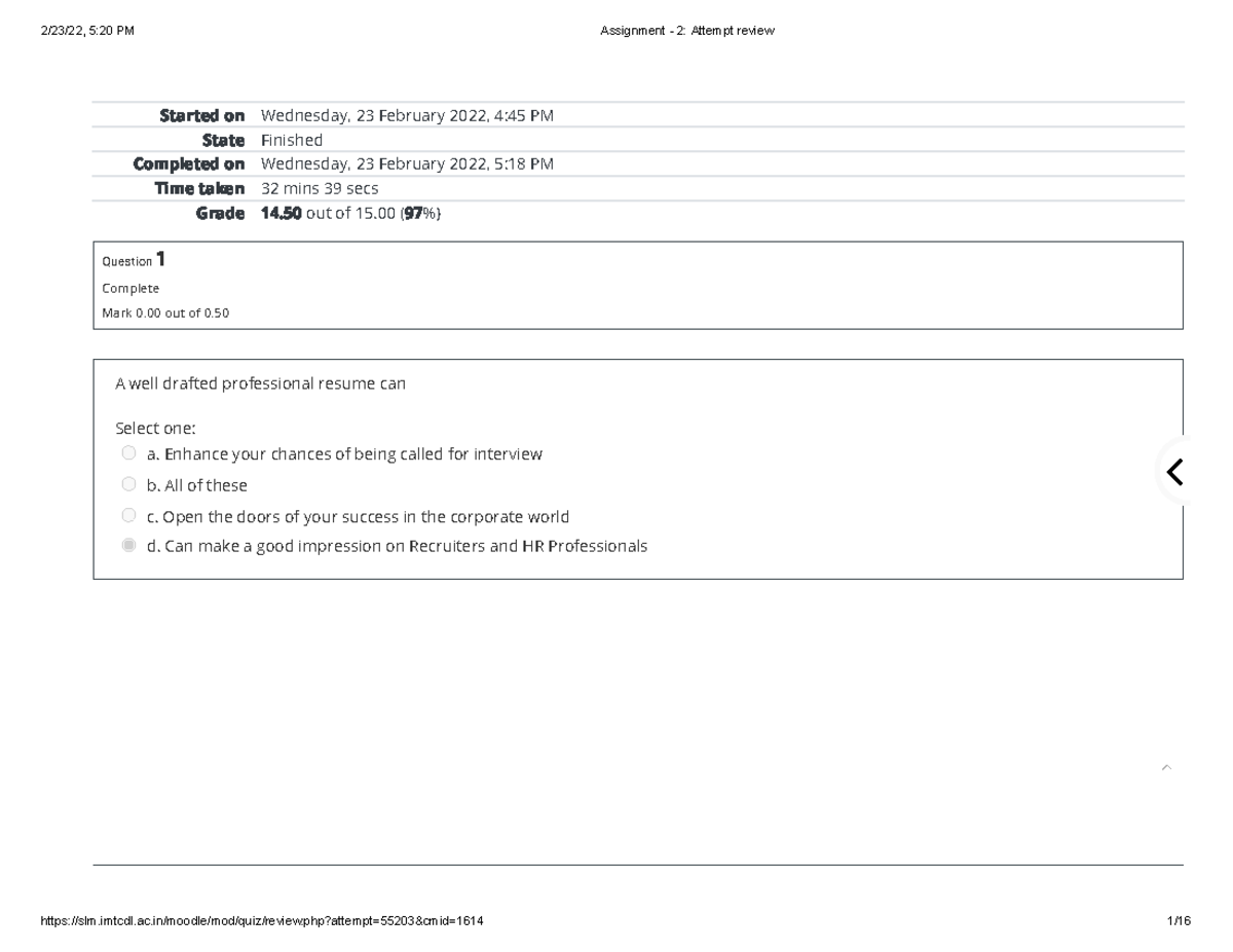 Assignment - 2 Maneg. communication - Started on Wednesday, 23 February ...