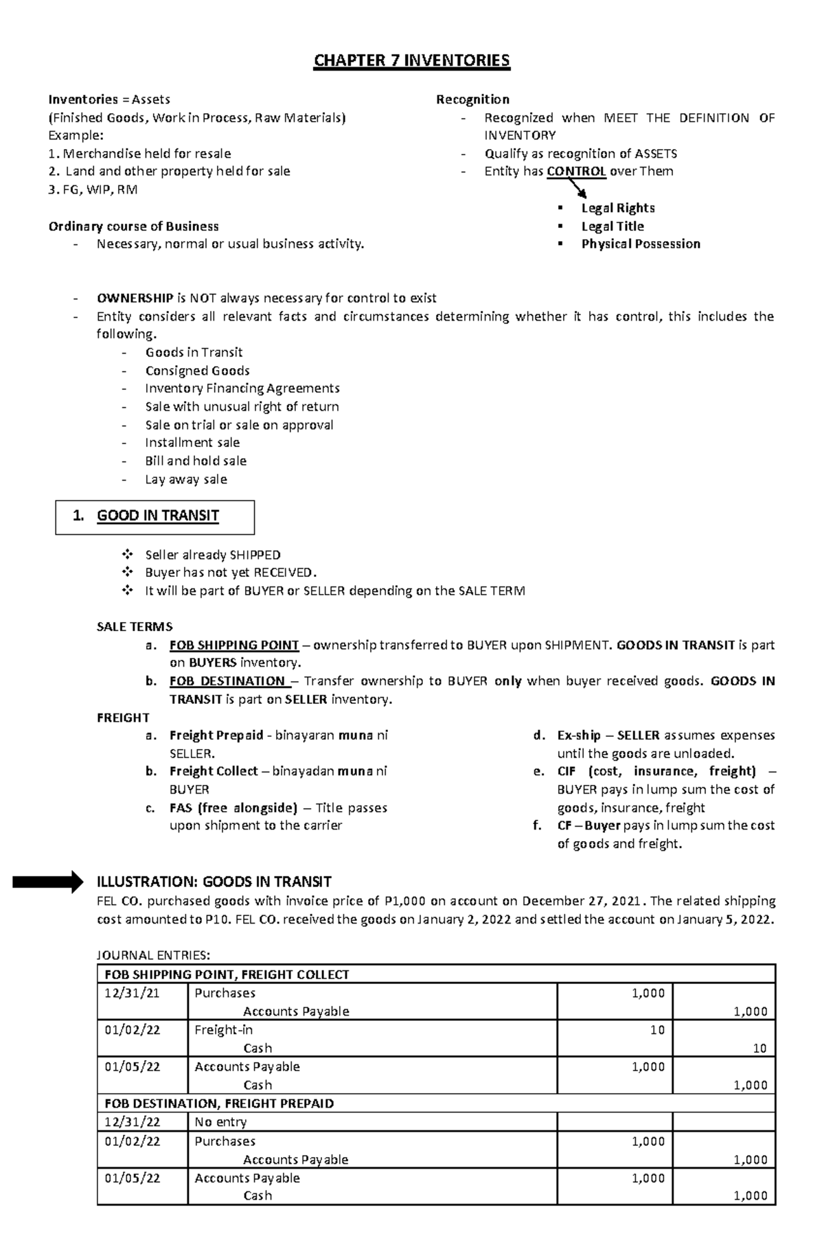 Chapter 7 Inventories - CHAPTER 7 INVENTORIES Inventories = Assets ...