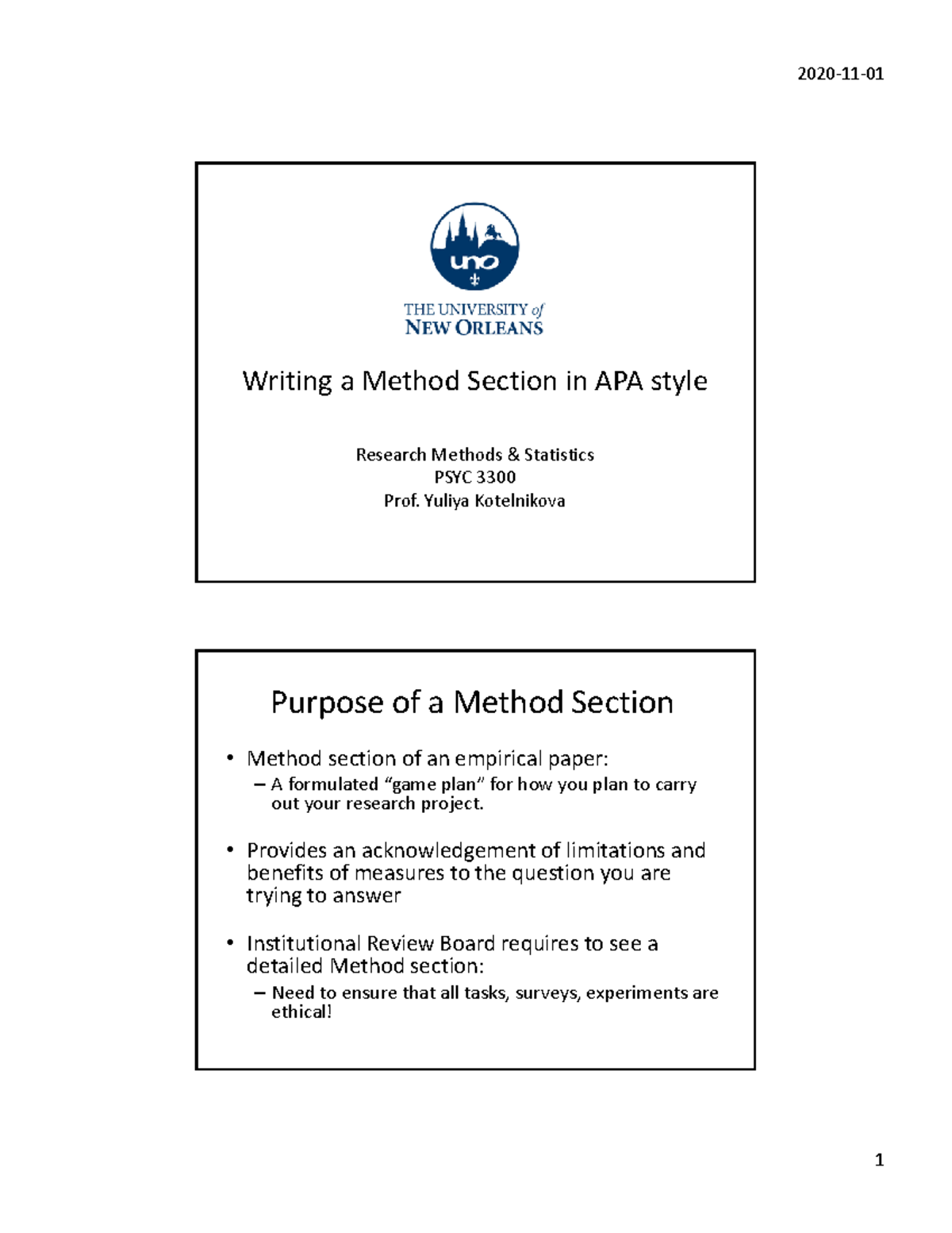 the method section of an apa style research report ____