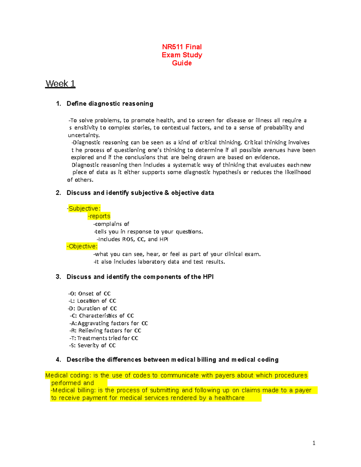 NR 511 Final Exam Study Guide 3 - NR-511 - Chamberlain University - Studocu