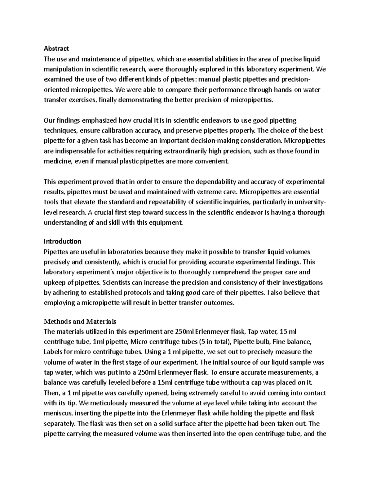 Lab report 1 Biochemistry - Abstract The use and maintenance of ...
