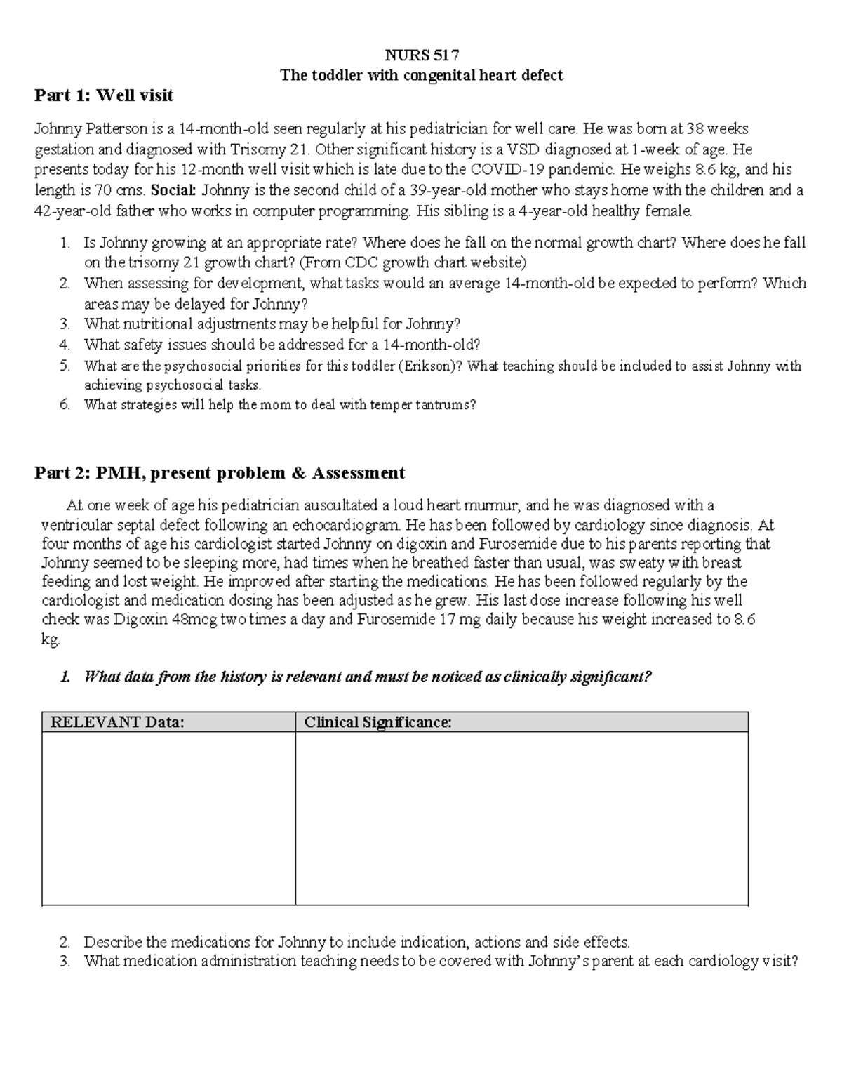 CNL Cardiac Case Study Student - Tagged - NURS 517 The toddler with ...