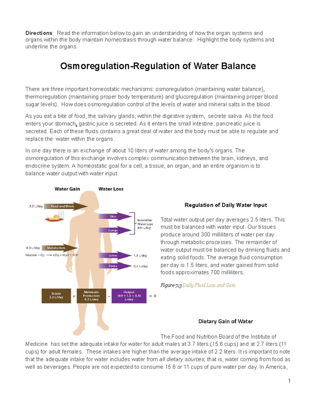 Hammonds Osmoregulation Directions Read the information below to