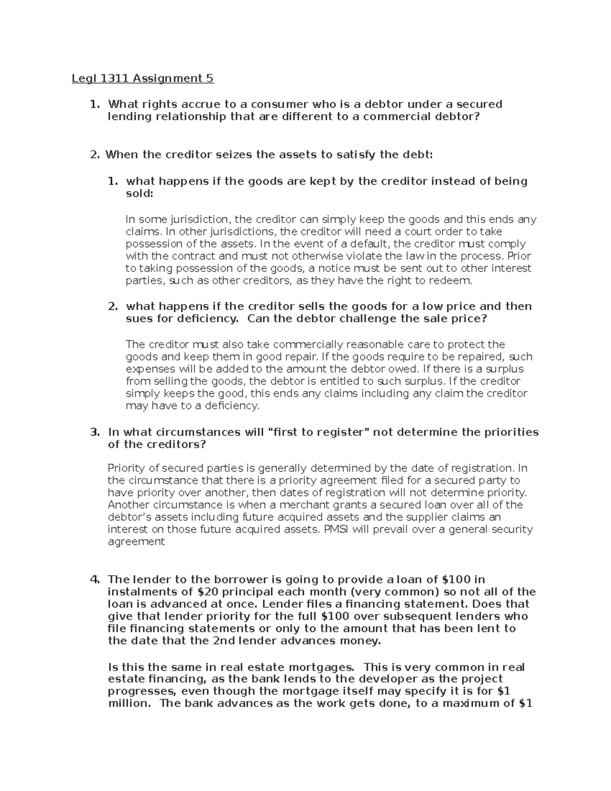 Legl 1311 Assignemnt 5 - Legl 1311 Assignment 5 What rights accrue to a ...