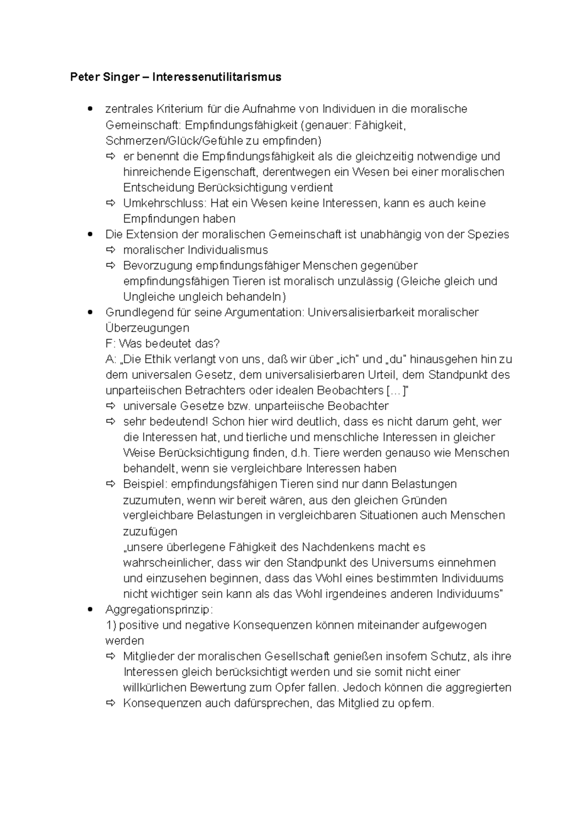 Praktische Ethik Peter Singer Grundkonzept - Zusammenfassung Praktische Ethik - Peter Singer