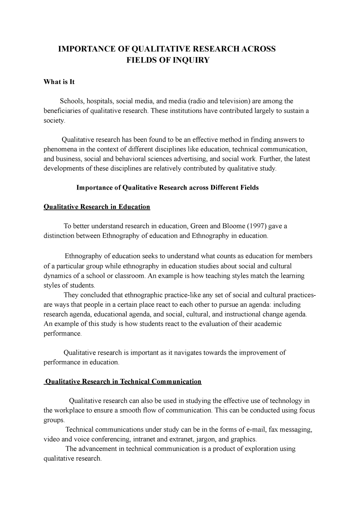 importance of qualitative research across fields pdf