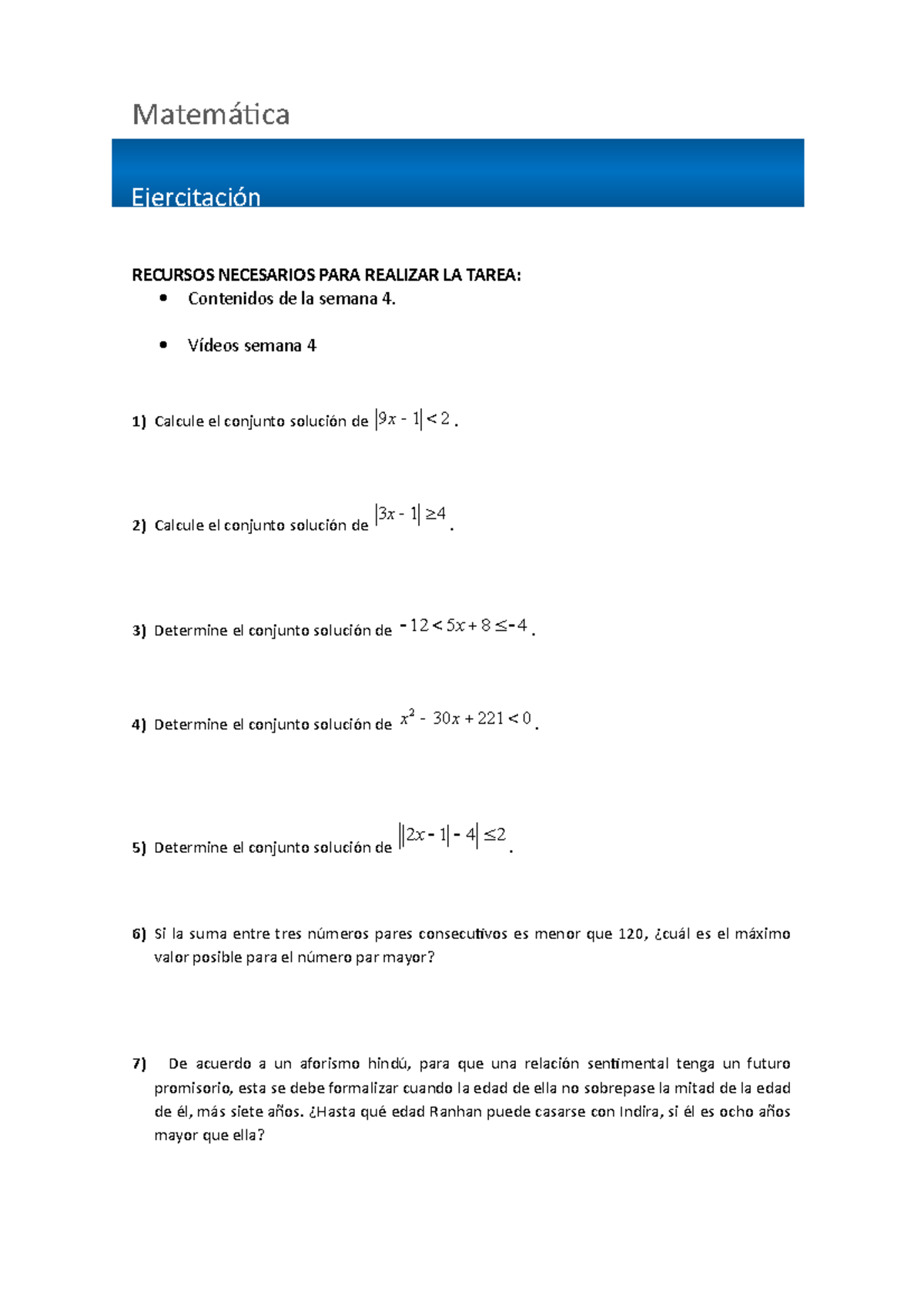 S4 Pregunta Ejercitacion Semana 4 - Matematica - IACC - Studocu