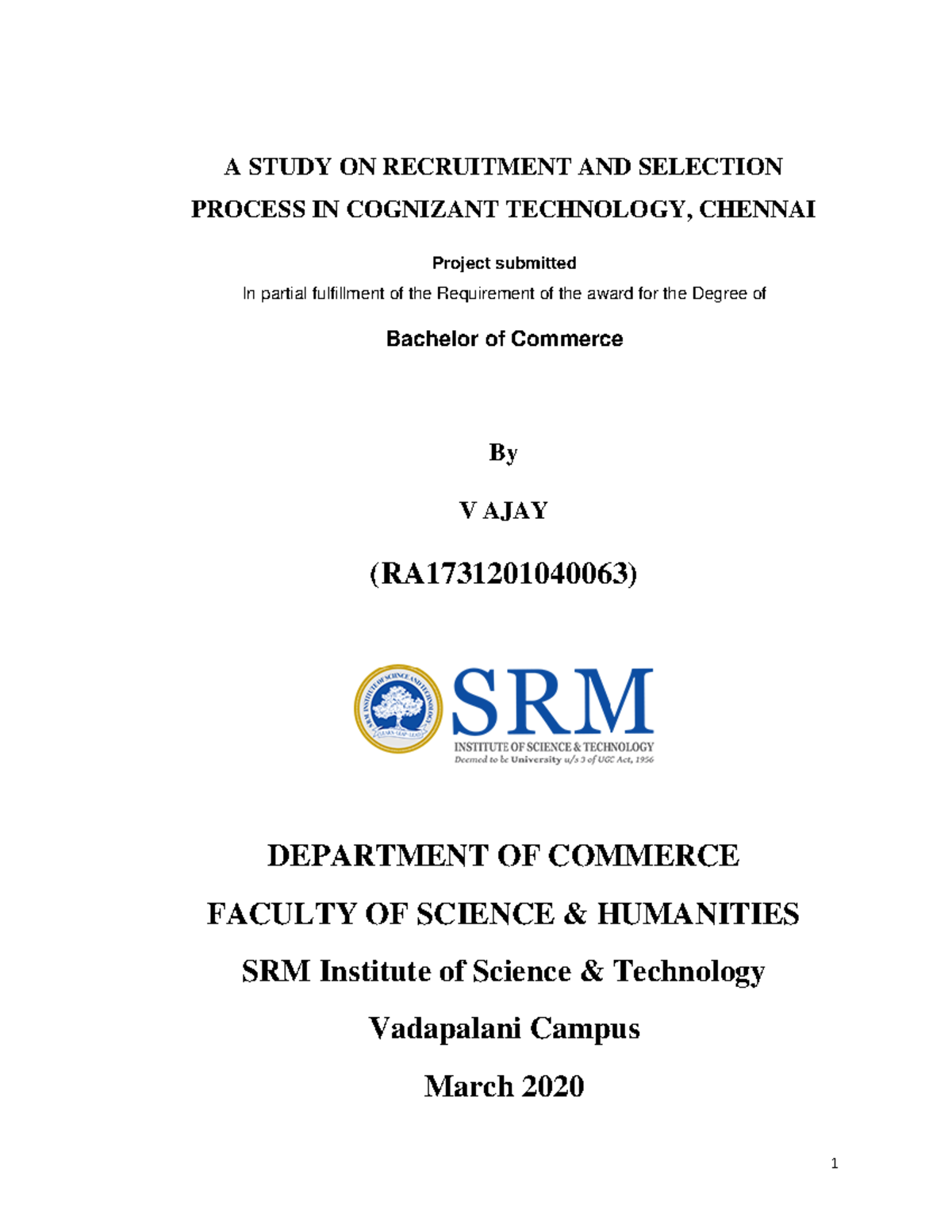 III B.COM B Final Project Cog - A STUDY ON RECRUITMENT AND SELECTION ...