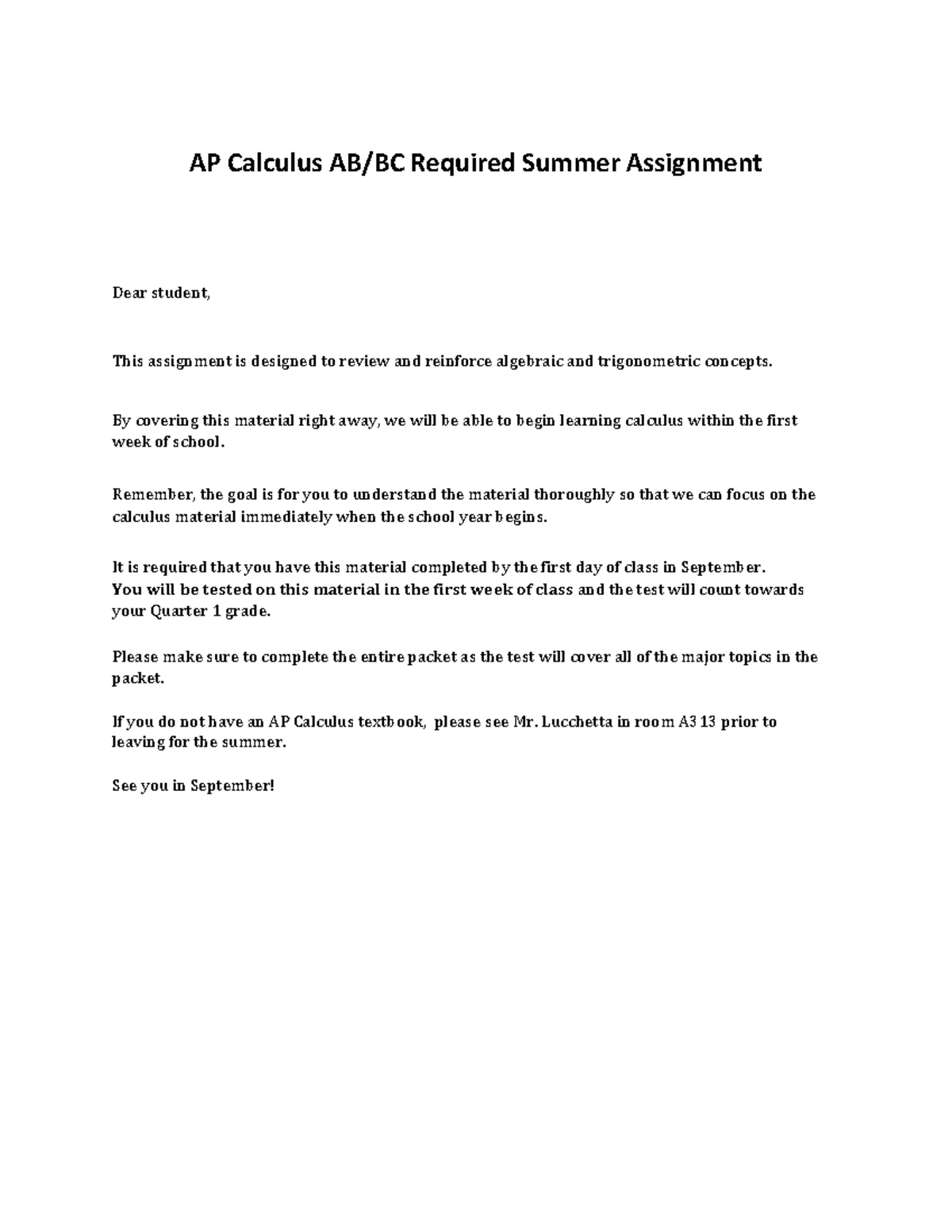 Calc-AB-BC-Summer Packet - AP Calculus AB/BC Required Summer Assignment ...