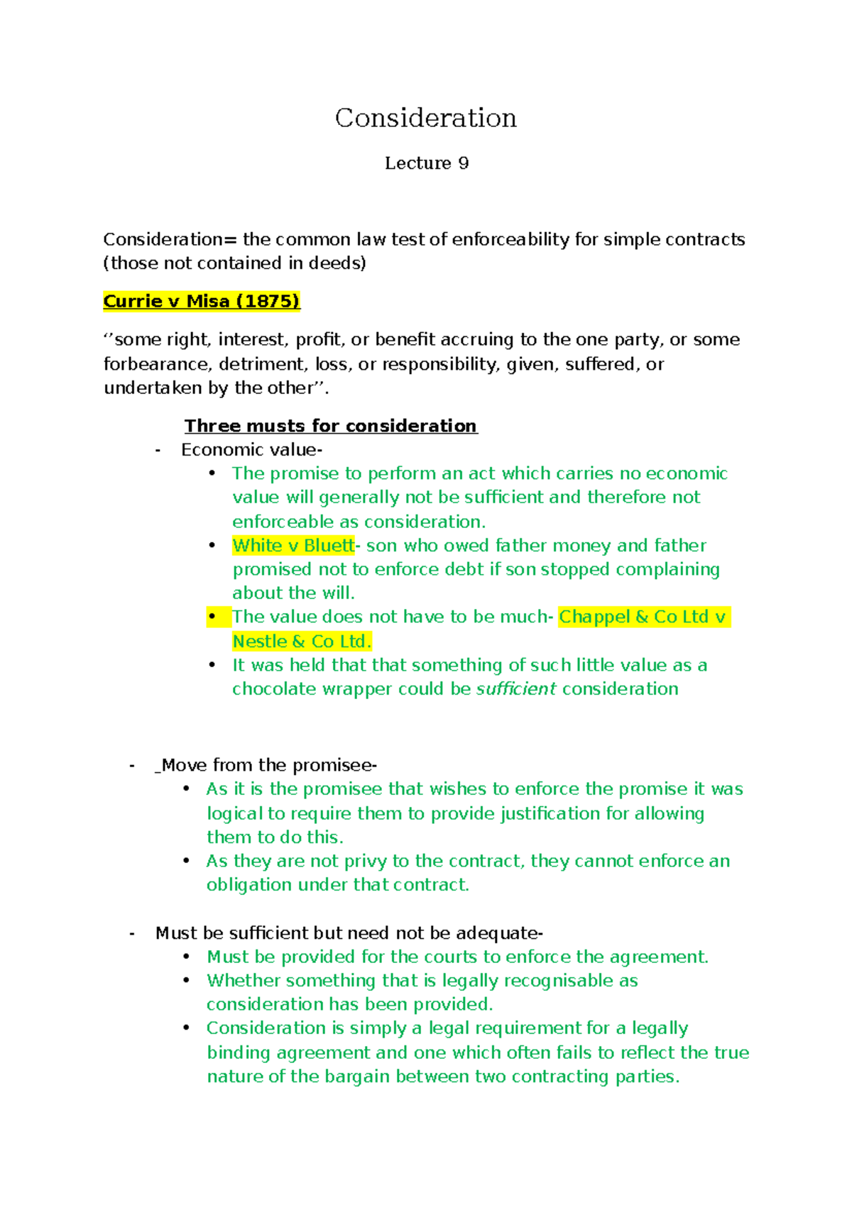 Consideration lecture 1 from nut university - LAW-36536 - NTU - Studocu