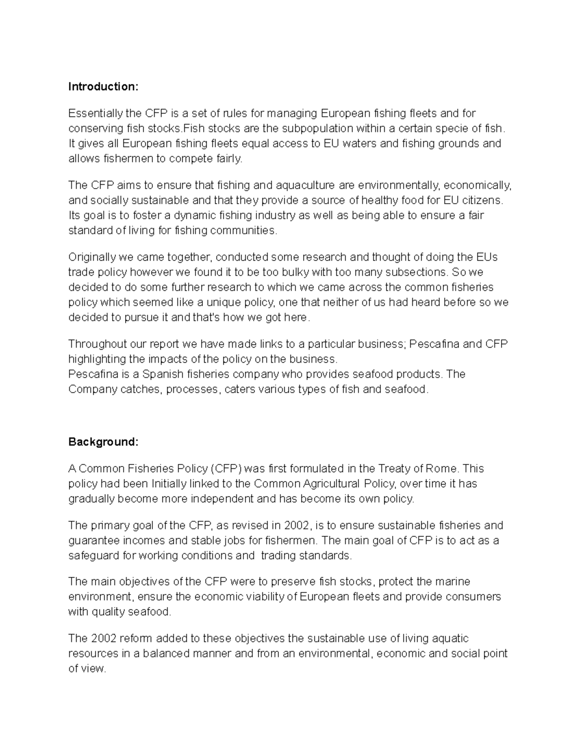 Notes for Presentation CFP - Introduction: Essentially the CFP is a set ...