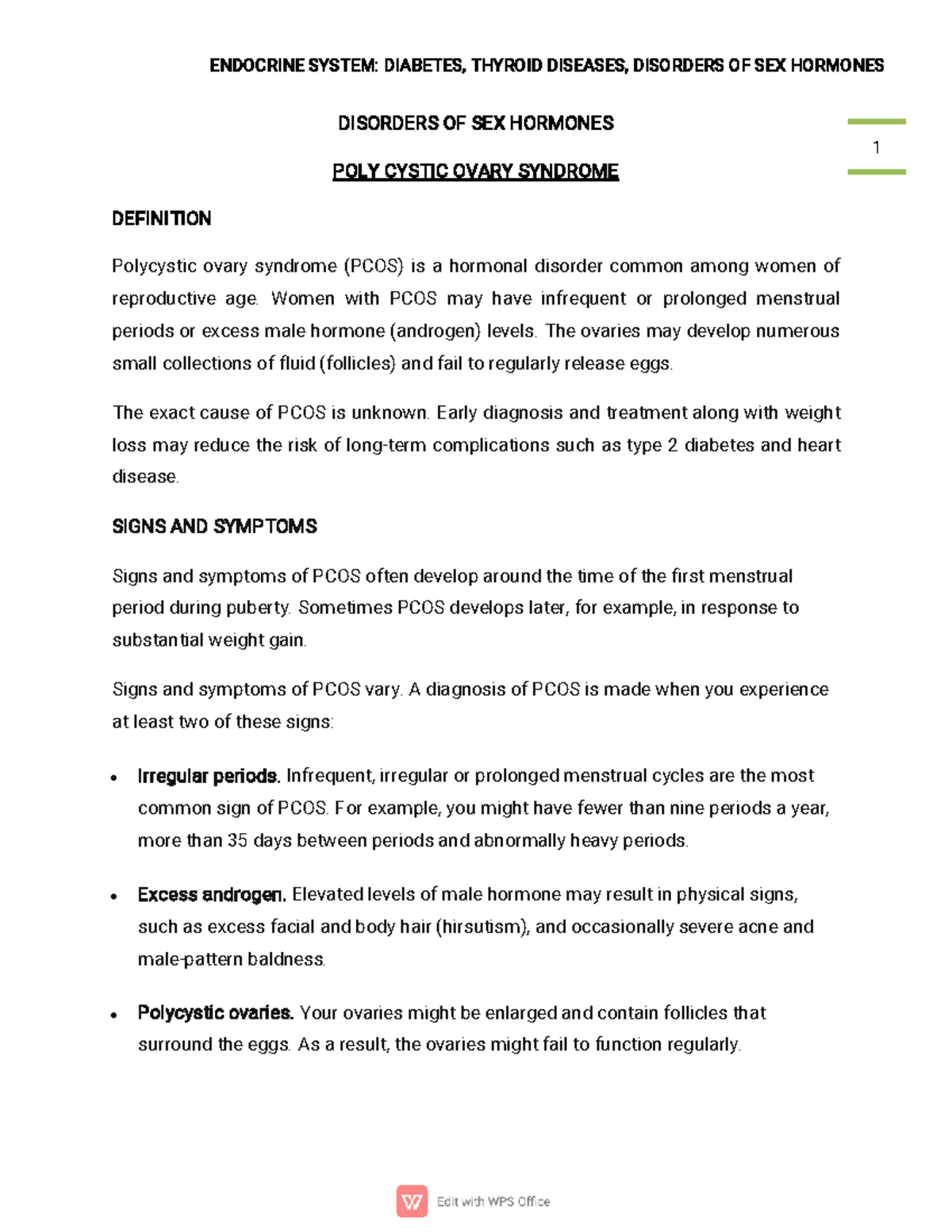 Disorders Of Sex Hormones 1 D I S O R D E R S O F S E X H O R Mo N E S P O L Y C Y S T I C O V