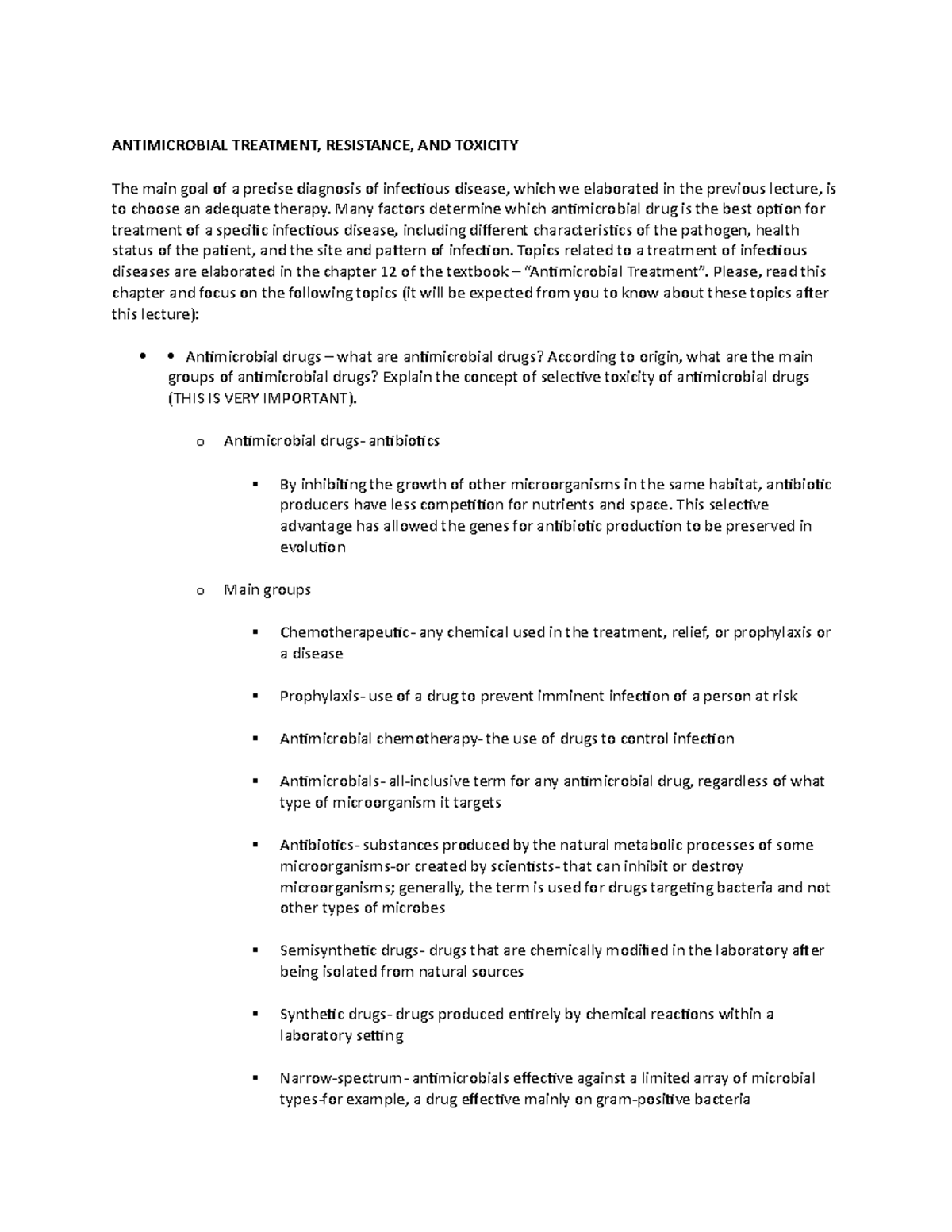 Antimicrobial Treatment ANTIMICROBIAL TREATMENT, RESISTANCE, AND