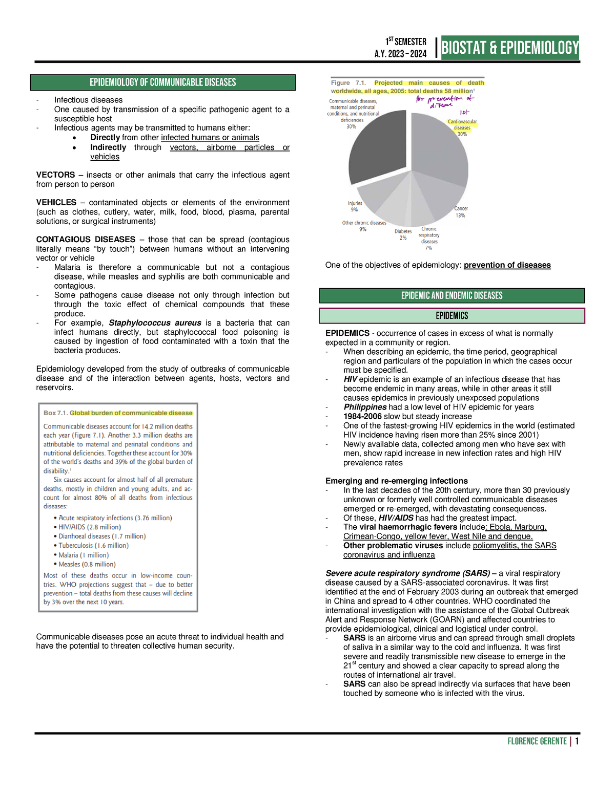 3 Biostat communicable diseases - Infectious diseases One caused by ...