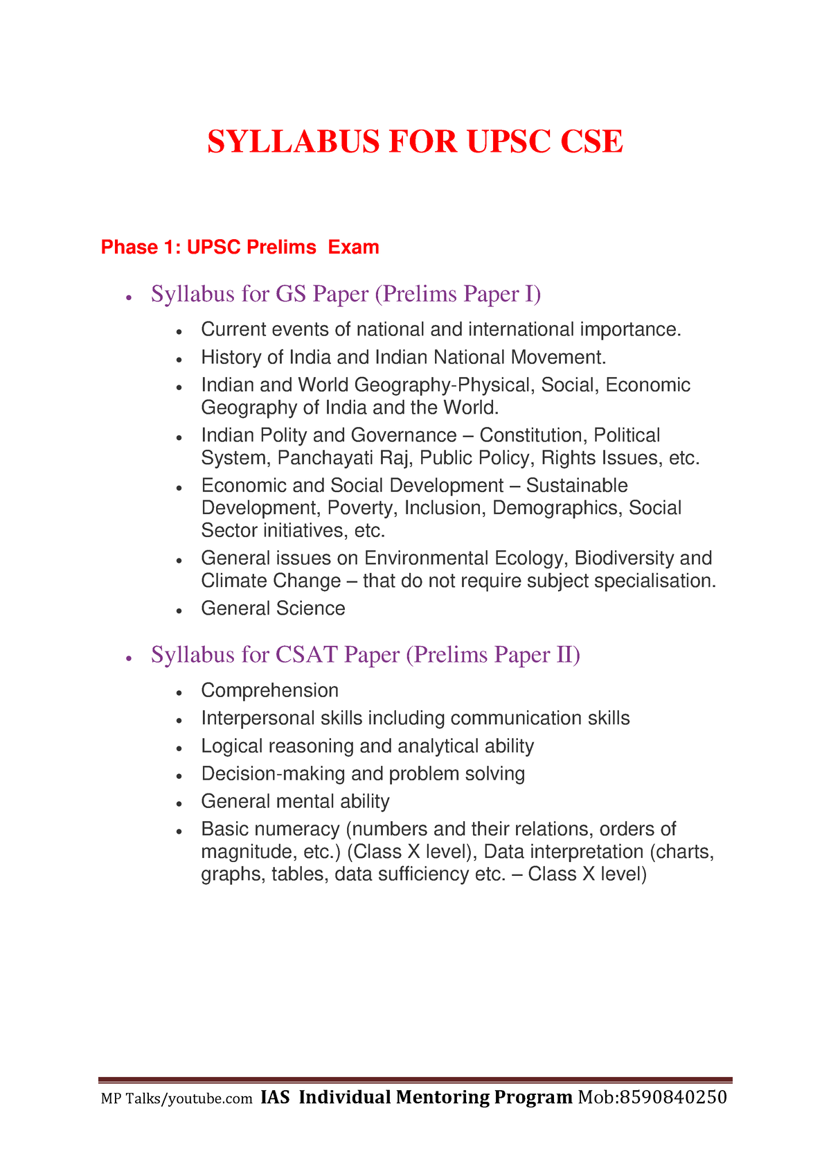 Syllabus Upsc MP IAS - IAS Note Pdf - SYLLABUS FOR UPSC CSE Phase 1 ...