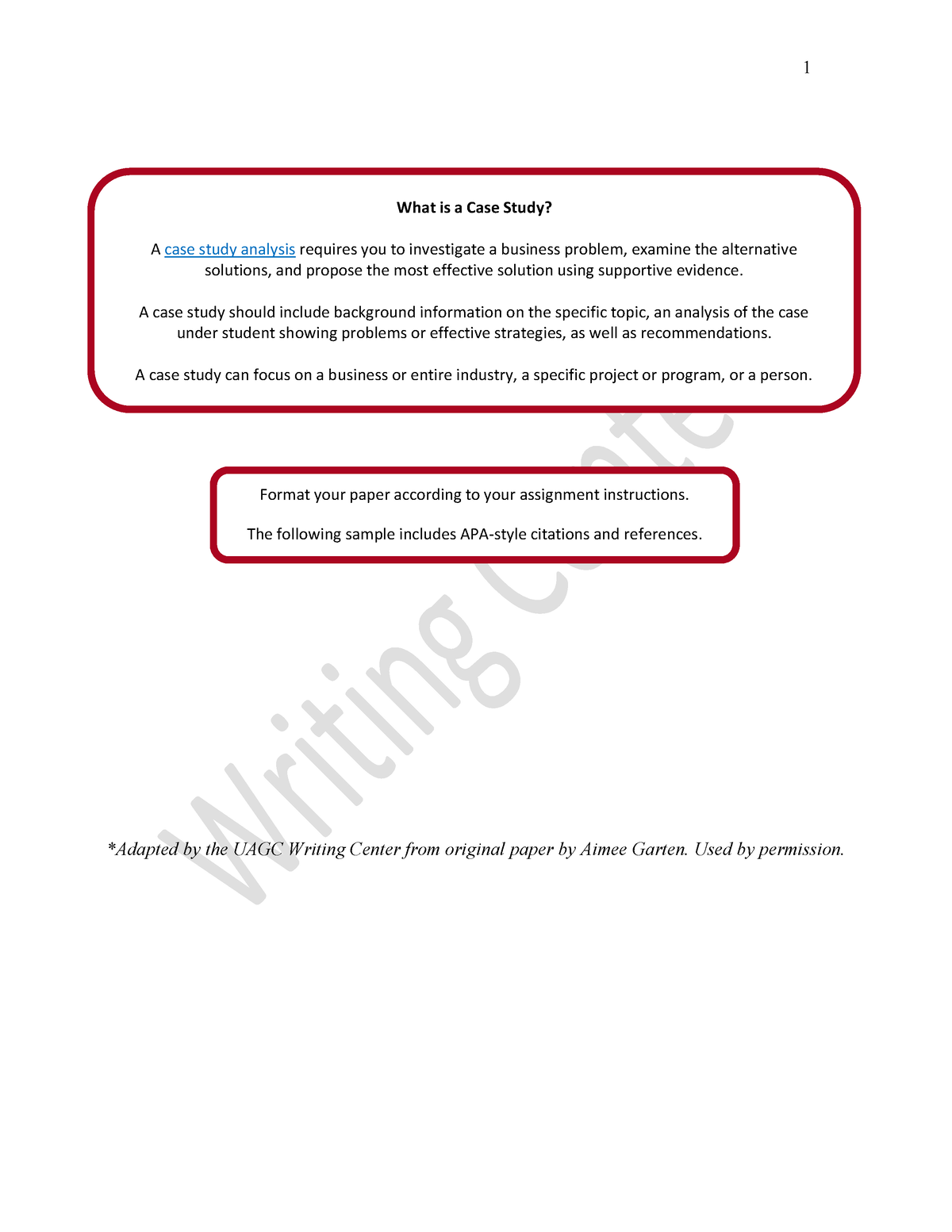 Sample Case Study Analysis - *Adapted By The UAGC Writing Center From ...