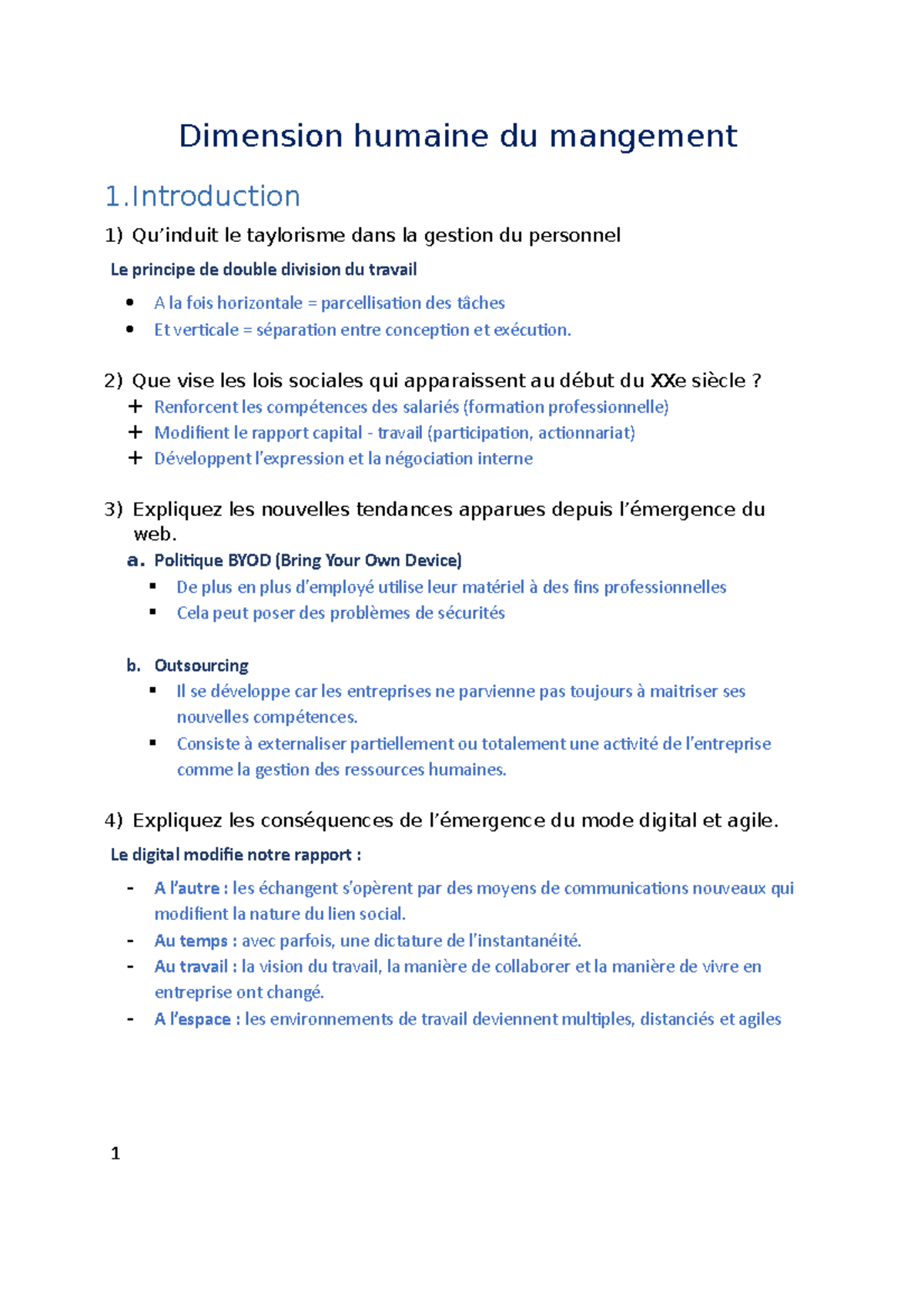 Questions-de-DHM examens - Dimension humaine du mangement 1 Qu’induit ...