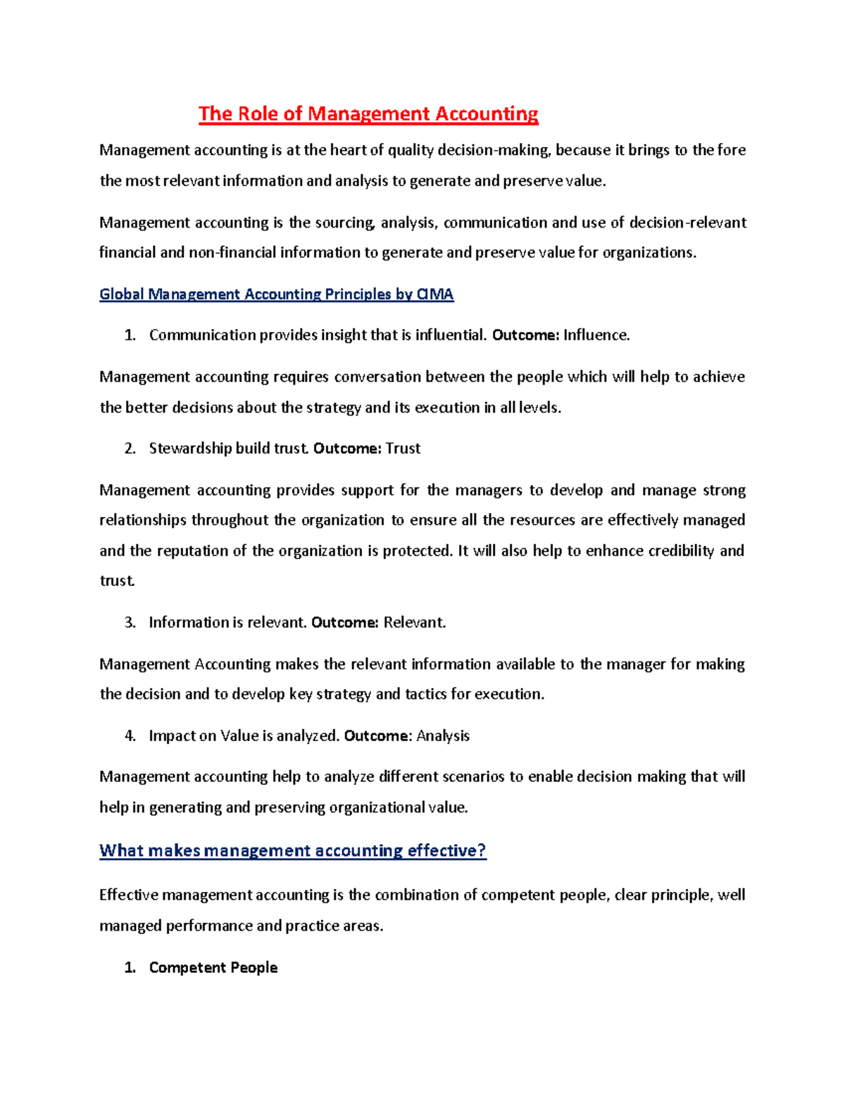 WEEK 1 - Lecture notes 1-2 - The Role of Management Accounting ...