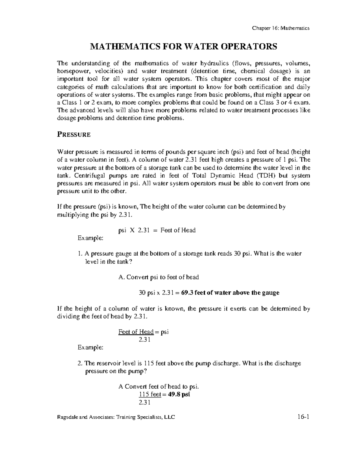 Math Plumbing MATHEMATICS FOR WATER OPERATORS The understanding of