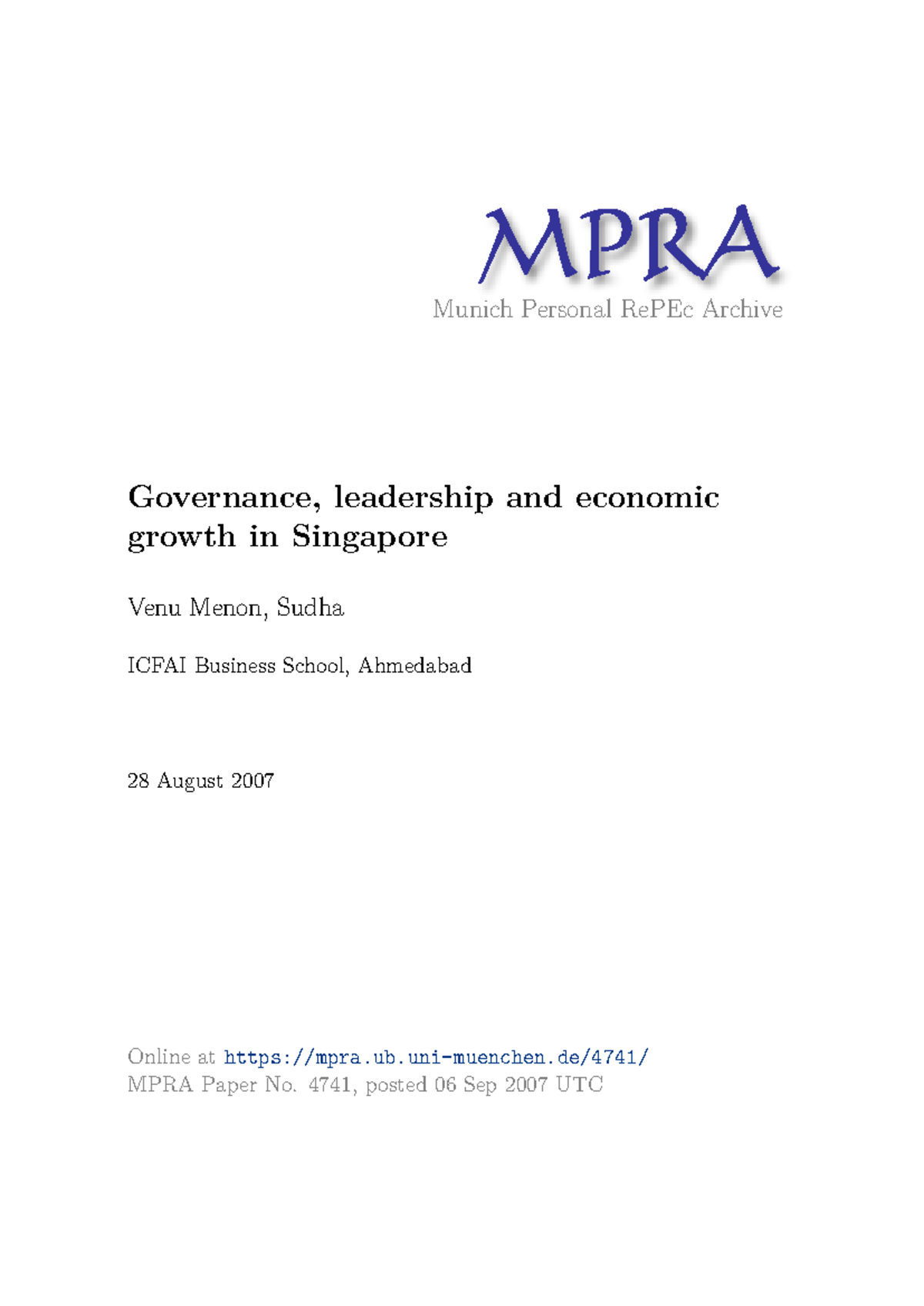 MPRA paper 4741 - Munich Personal RePEc Archive Governance, leadership ...