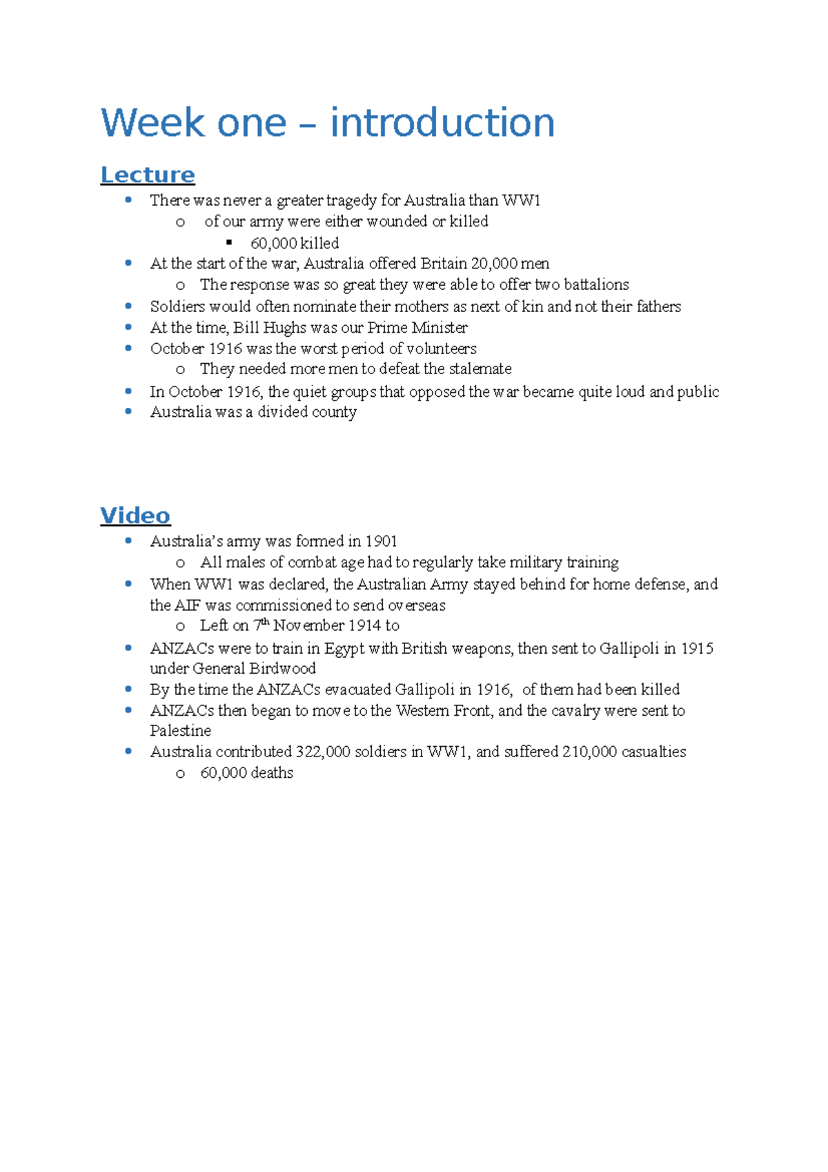 Week one - Notes from the lecture and video - Week one – introduction ...