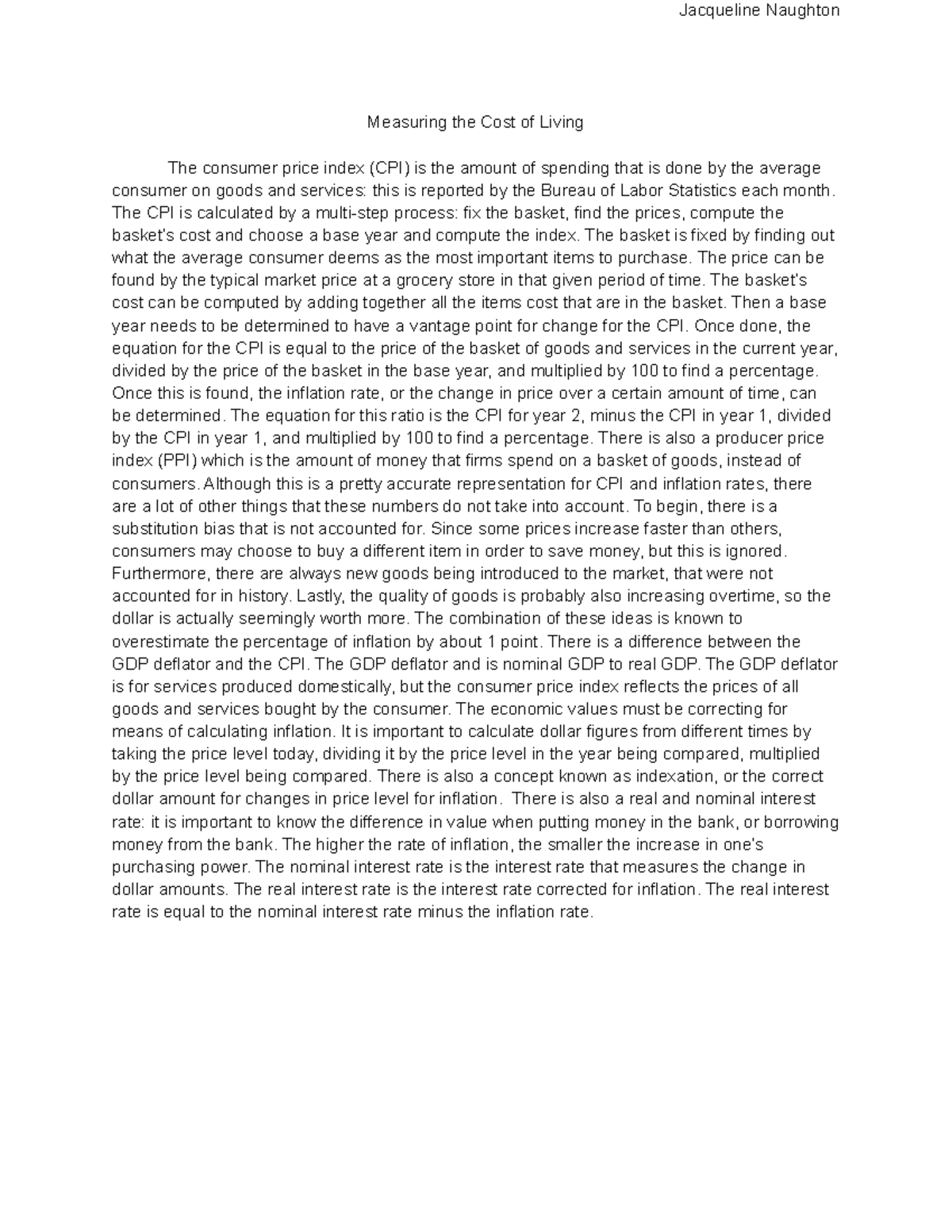 Chapter 11 Summary - Jacqueline Naughton Measuring the Cost of Living ...