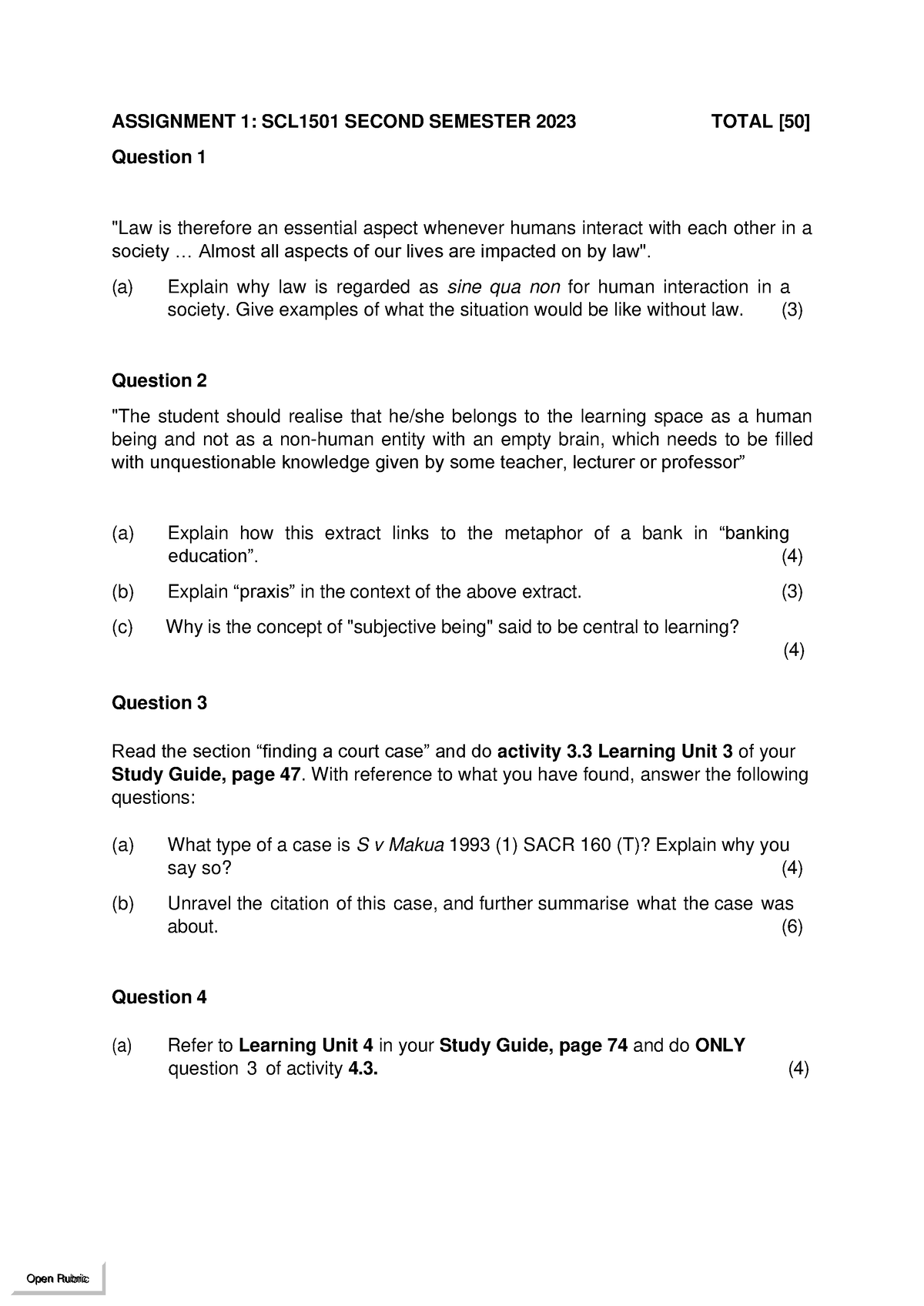 Assignment 1 Second Semester 2023 - ASSIGNMENT 1: SCL1501 SECOND ...