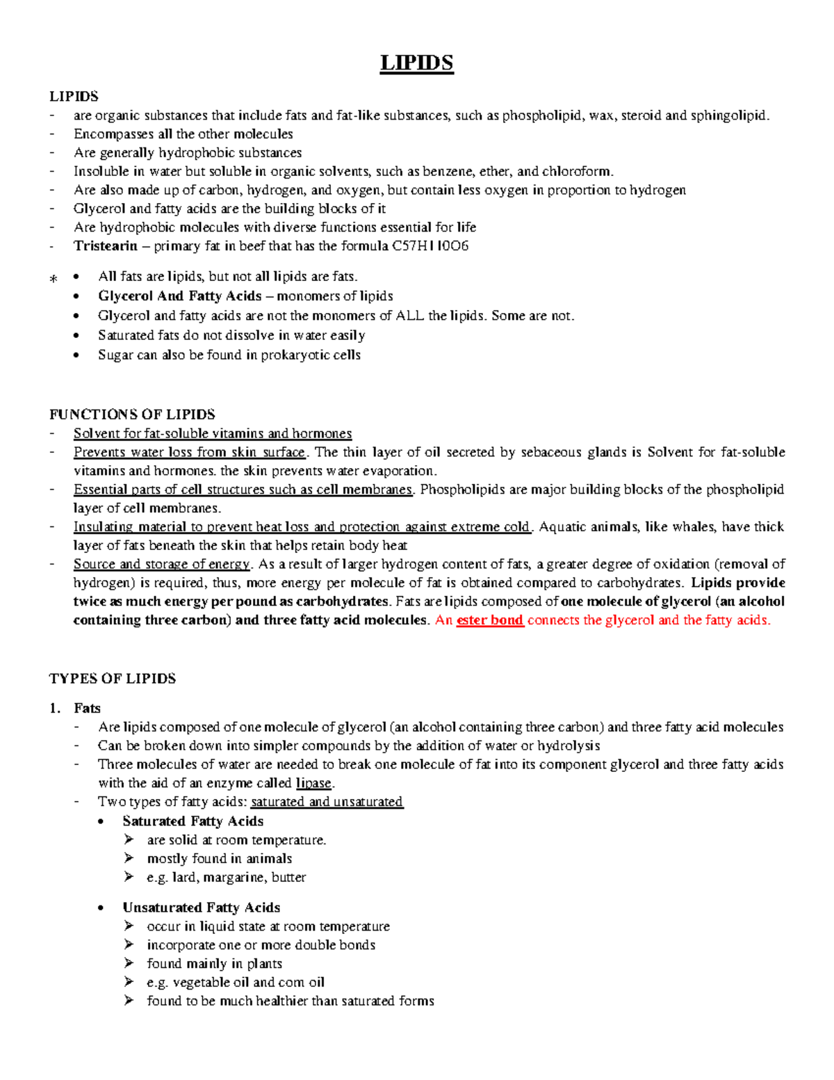 Lipids - Concept Notes - Molecular Biology - UPHSD - Studocu