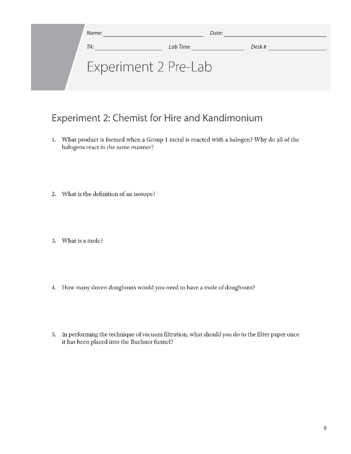 Printed Pages Lab 2 Pdf - Pre-lab - CHEM1601L - Studocu