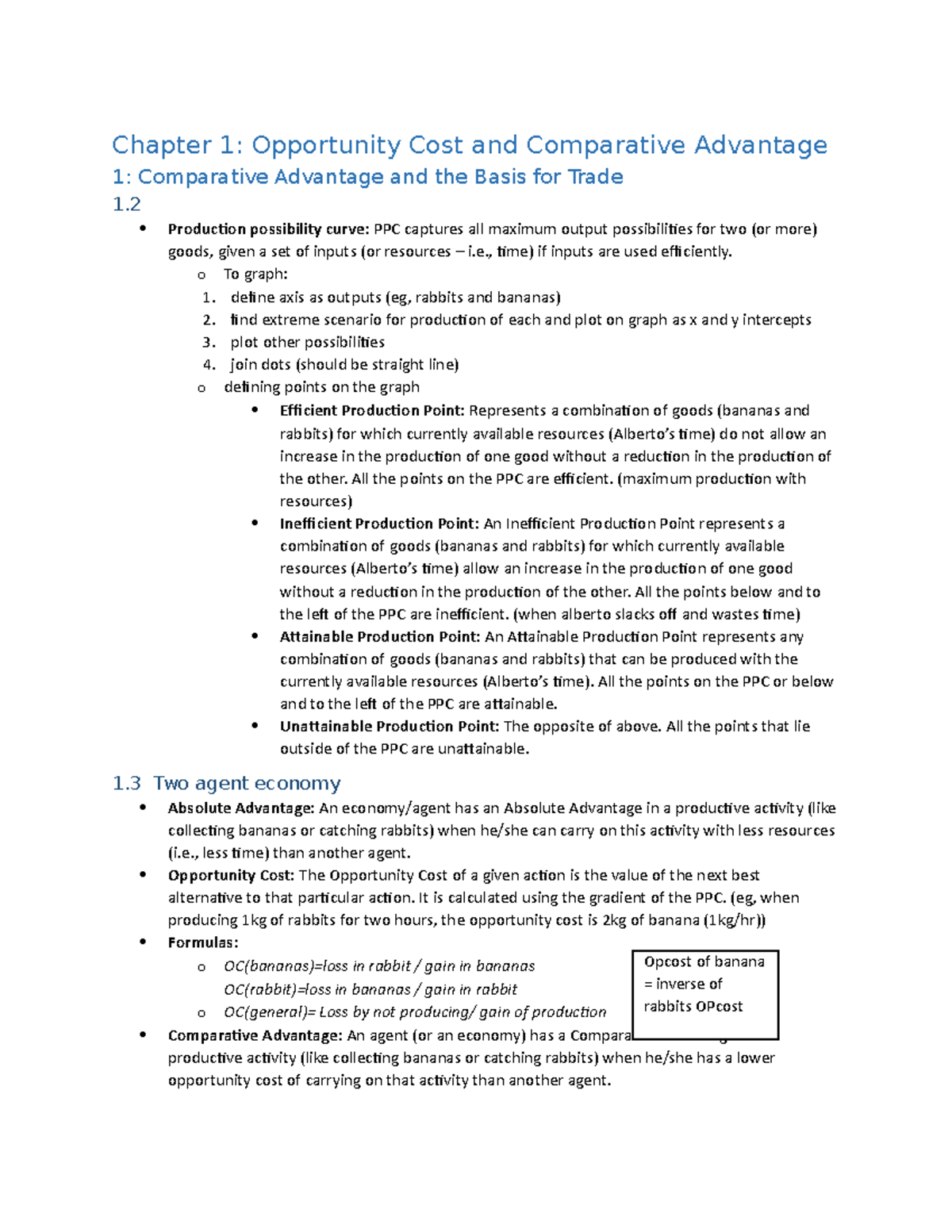 Eco chapter 1 notes - Chapter 1: Opportunity Cost and Comparative ...