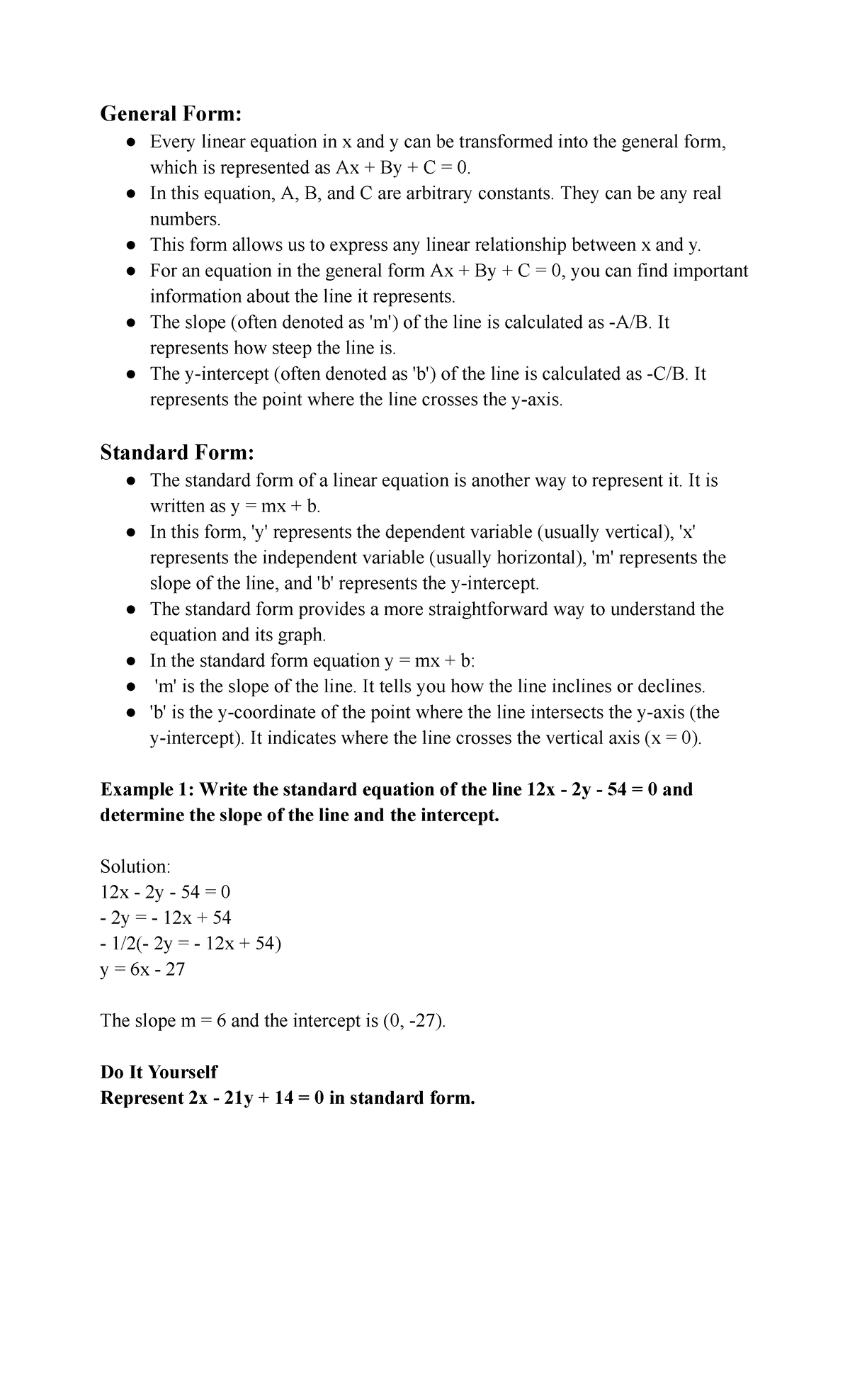 General and Standard Form - General Form: Every linear equation in x ...