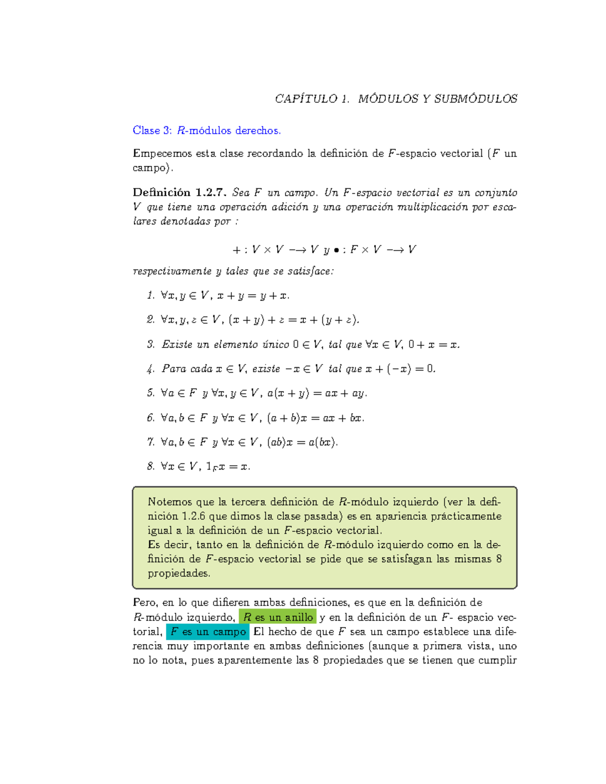 Clase C 3M Definición R-Módulo Derecho - CAPÍTULO 1. MÓDULOS Y ...