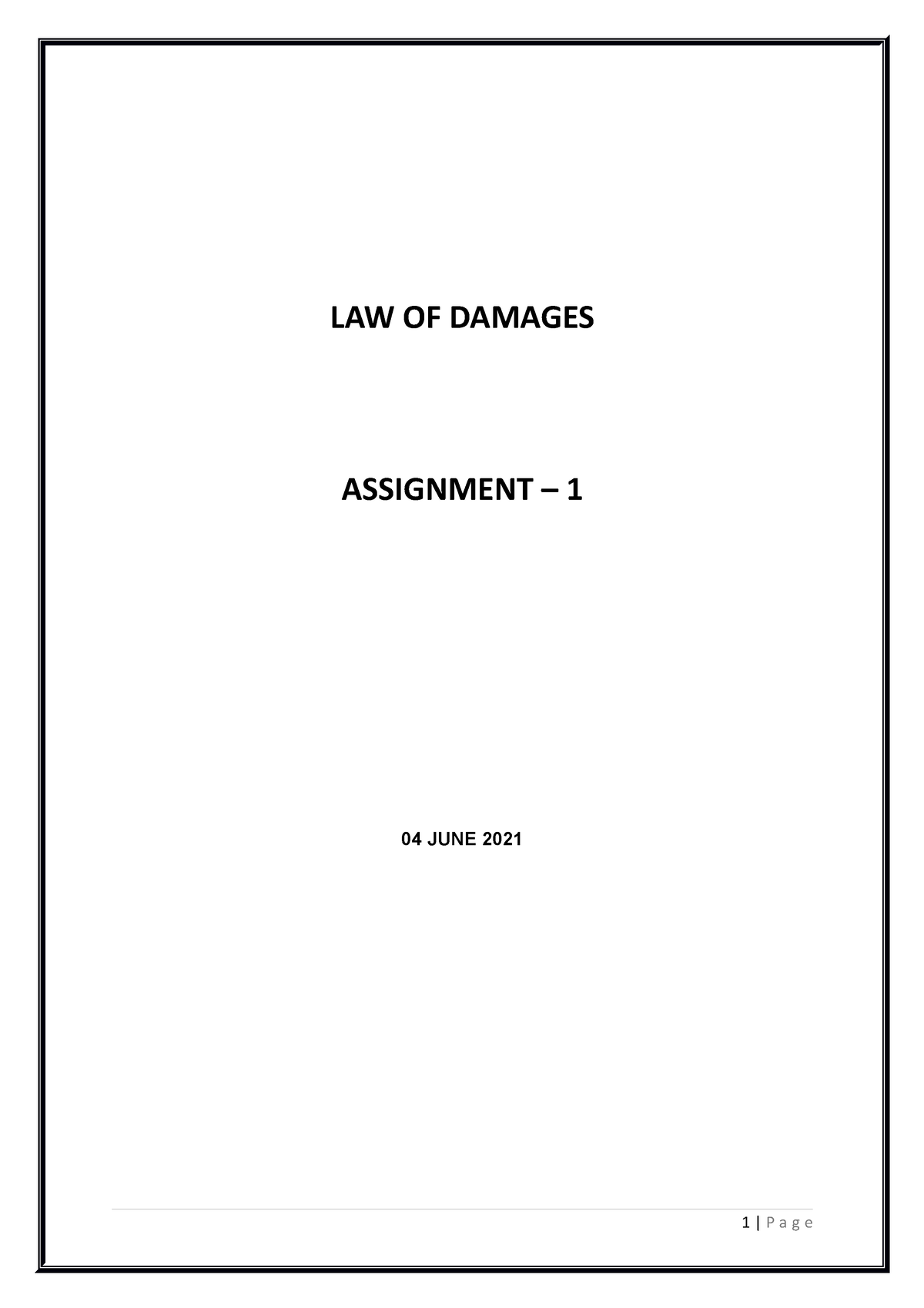 law of damages assignment 1 2021