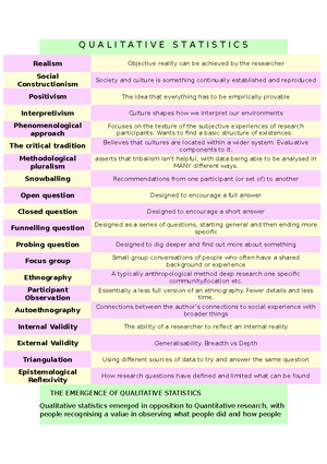 Quantitative Statistics Revision Document - Q U A L I T A T I V E S T A ...