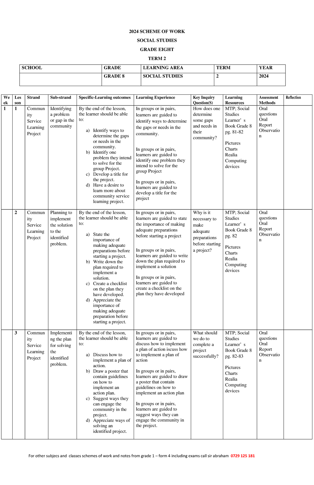 Grade 8 TERM 2 2024 MTP Social Studies Schemes OF WORK - For other ...