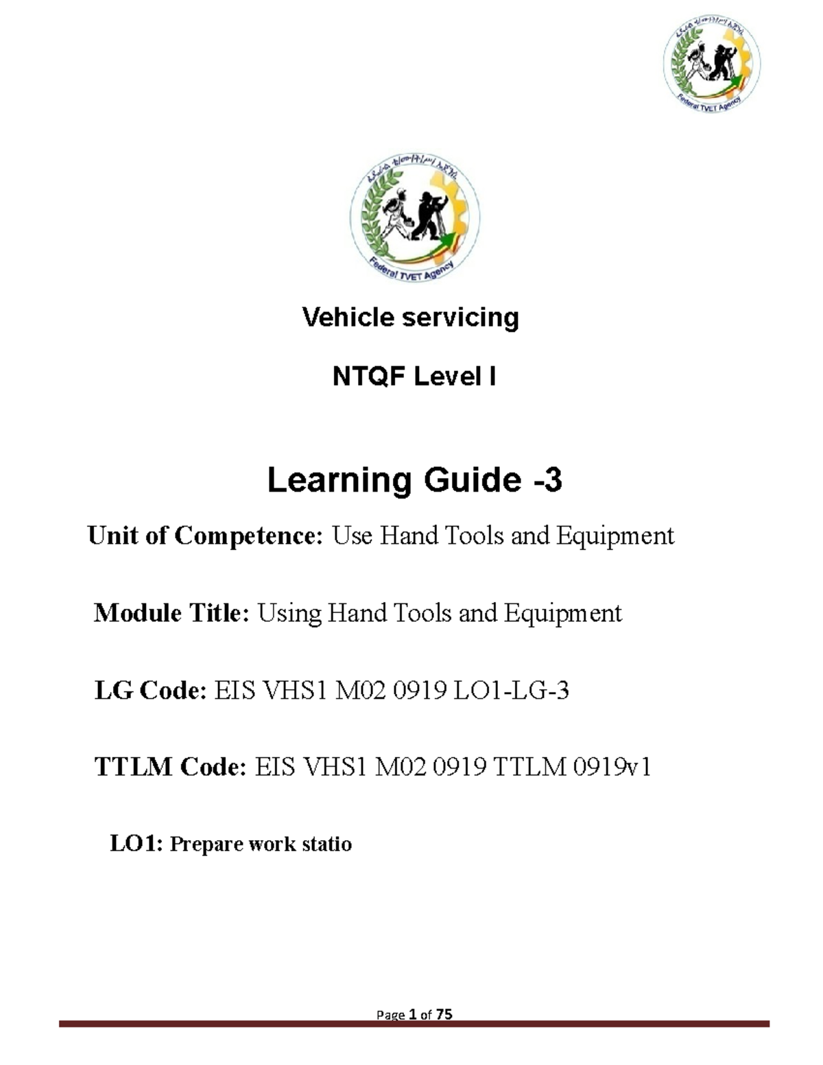 MO2 - student guide - Lecture notes of DMU - Vehicle servicing NTQF ...
