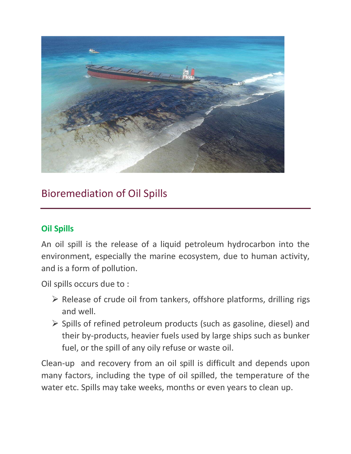 Oil Spills unit 3 Environmental and Sanitation Microbiology 071342